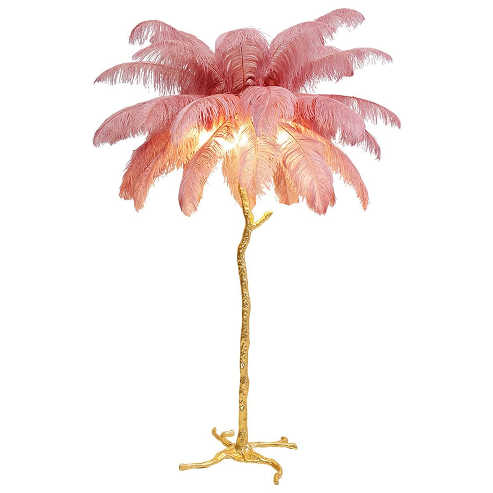 Natural Ostrich Feather Floor Lamp - Modern LED Dimmable Standing Light with Adjustable Brightness, Romantic Princess Style Bedroom Reading Lamp, Tall Corner Light for Living Room, Dining Room & Office (120cm, Pink) | Perfect for Cozy Nights, Home Decor & Ambient Lighting