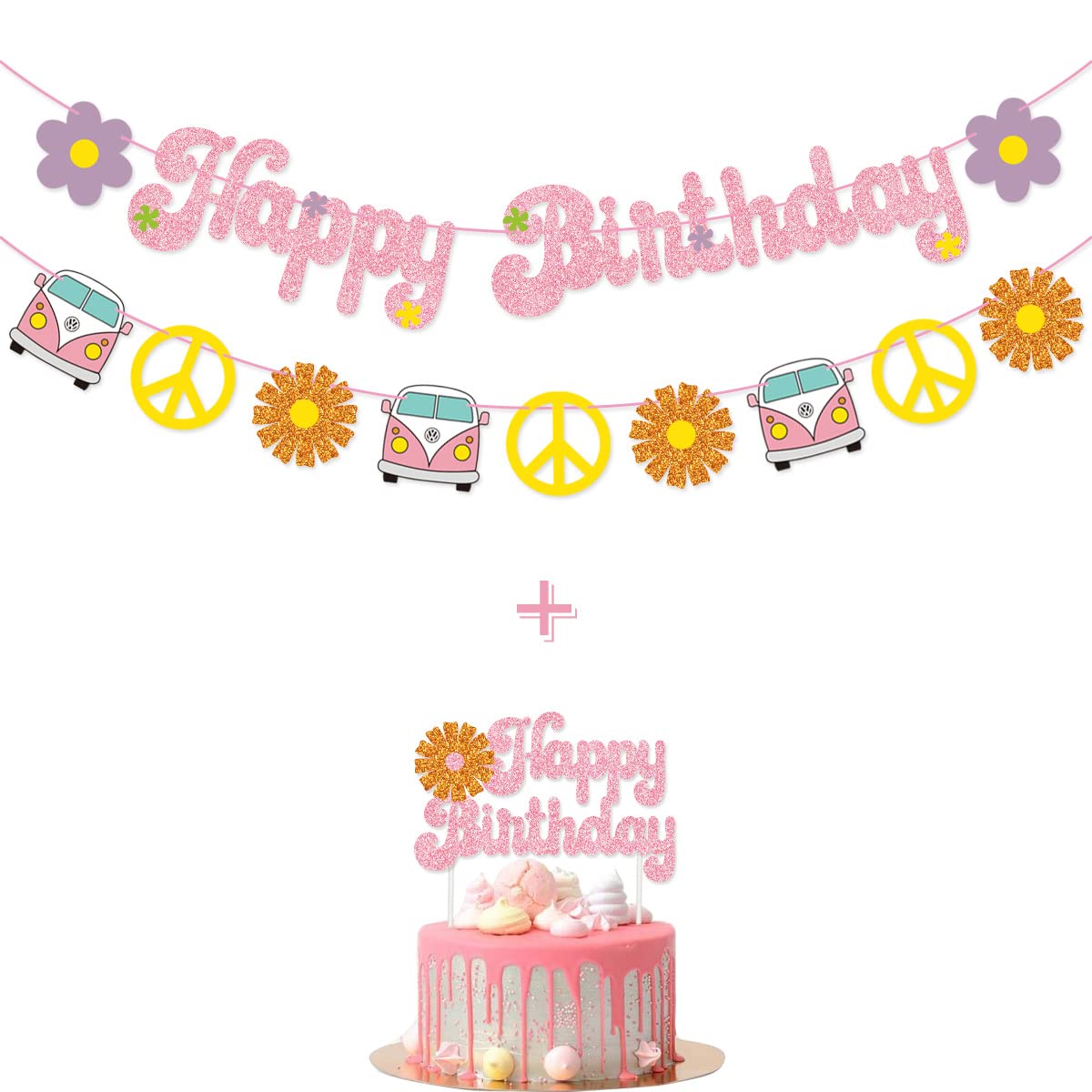 Vintage 1960s 1970s Hippie Birthday Banner - Groovy Happy Birthday Cake Topper & Party Decorations for Retro Themed Celebrations | Perfect for 60s 70s Theme Parties, Birthday Cakes, and Hippie Decor