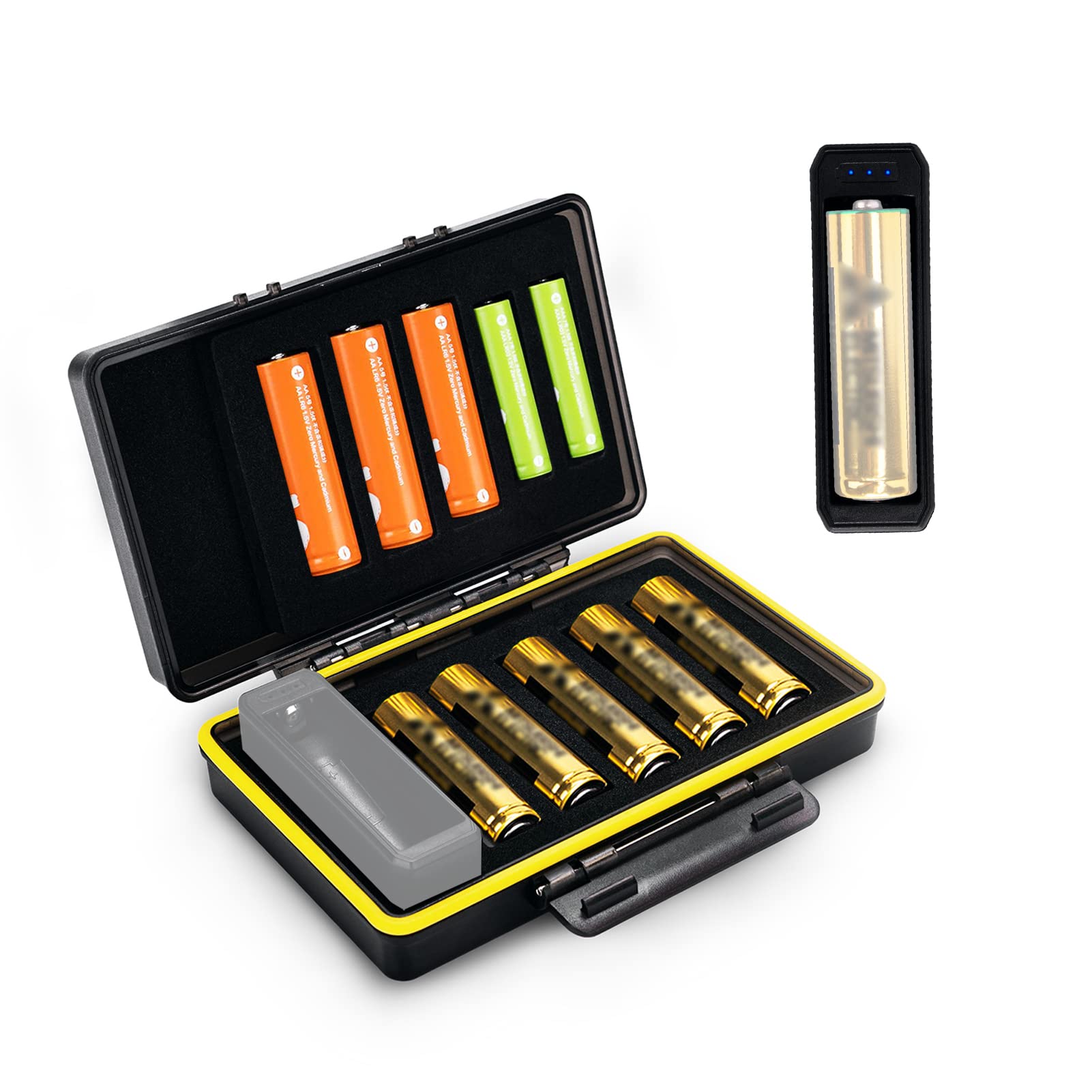 AA AAA Battery Tester with 10-Slot Storage Case - Detachable Waterproof Shockproof Design for 8 AA & 2 AAA Batteries | Perfect for Home Use, Emergency Kits, Camping & Travel Accessories