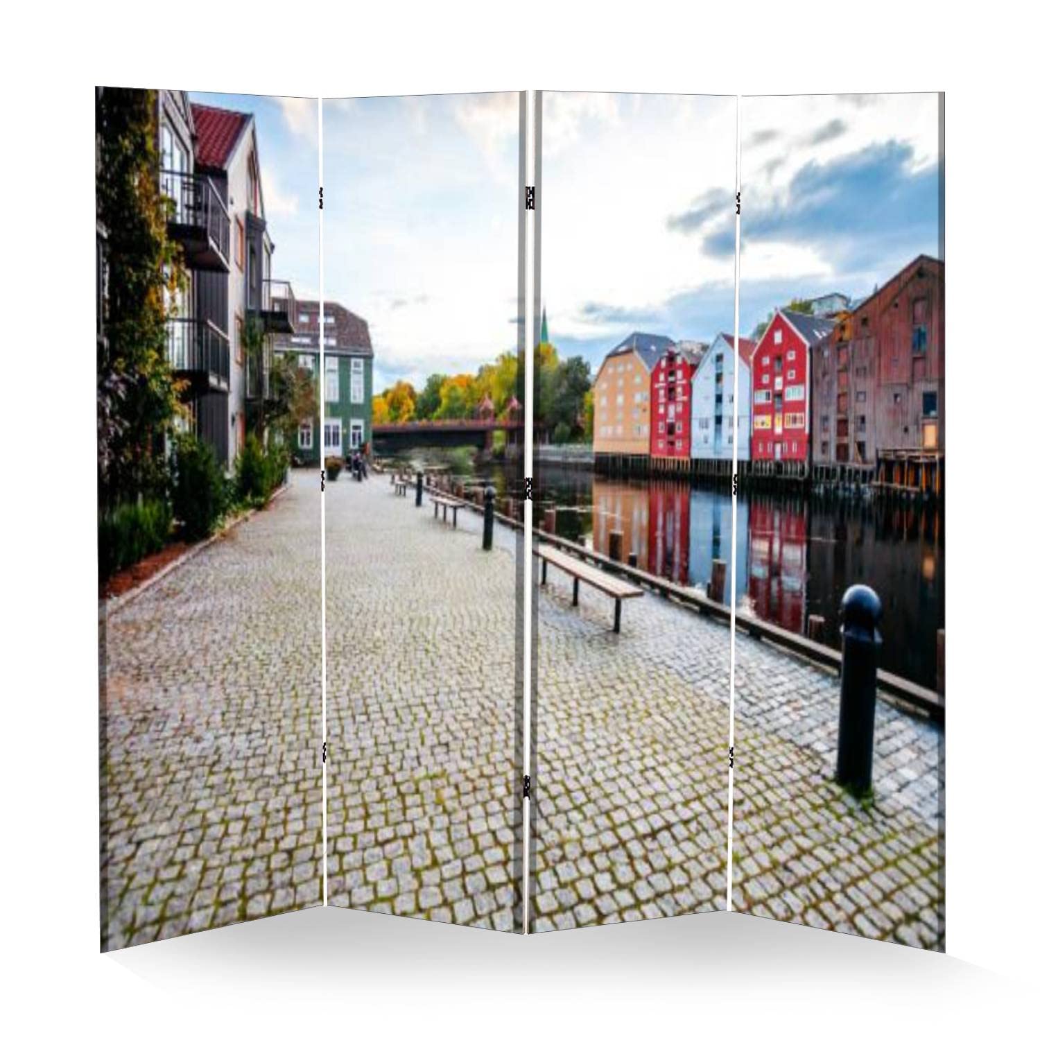 4 Panel Room Divider - Portable Folding Privacy Screen with Norway Canvas Design - Freestanding Wall Separator for Home, Office & Events - Perfect for Creating Private Spaces in Bedrooms, Living Rooms or Wedding Venues