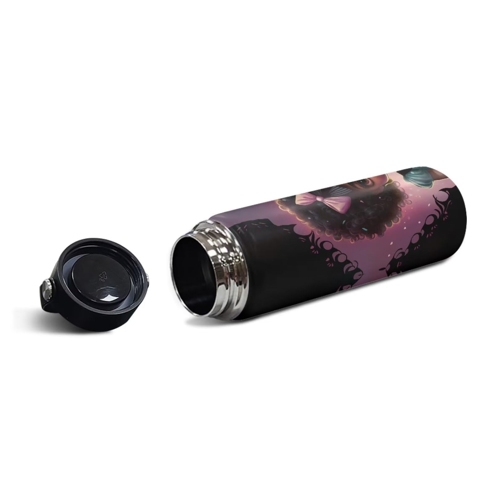 African Girl 20oz Stainless Steel Vacuum Flask - Leakproof & Insulated for Kids - Hot Drinks & School Use