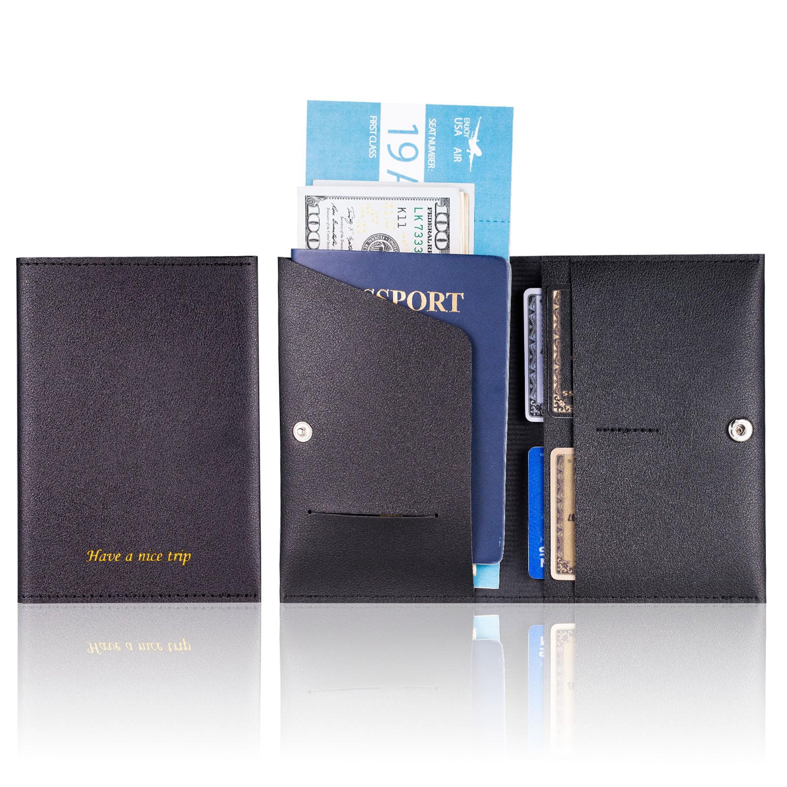 Premium RFID Blocking Passport Holder for Women & Men - Travel Wallet Cover Case with Multiple Card Slots - Ideal for Family Vacations, Business Trips & International Travel (Blue & Black)