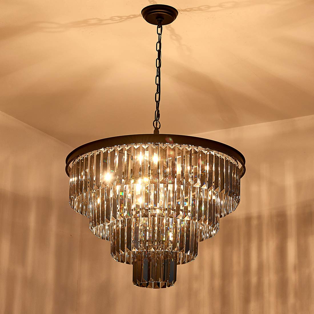 Luxury Black Smoke Crystal Chandelier - 4-Tier Modern Pendant Ceiling Light Fixture for Dining Room, Living Room, Bedroom & Girls Room (23.6