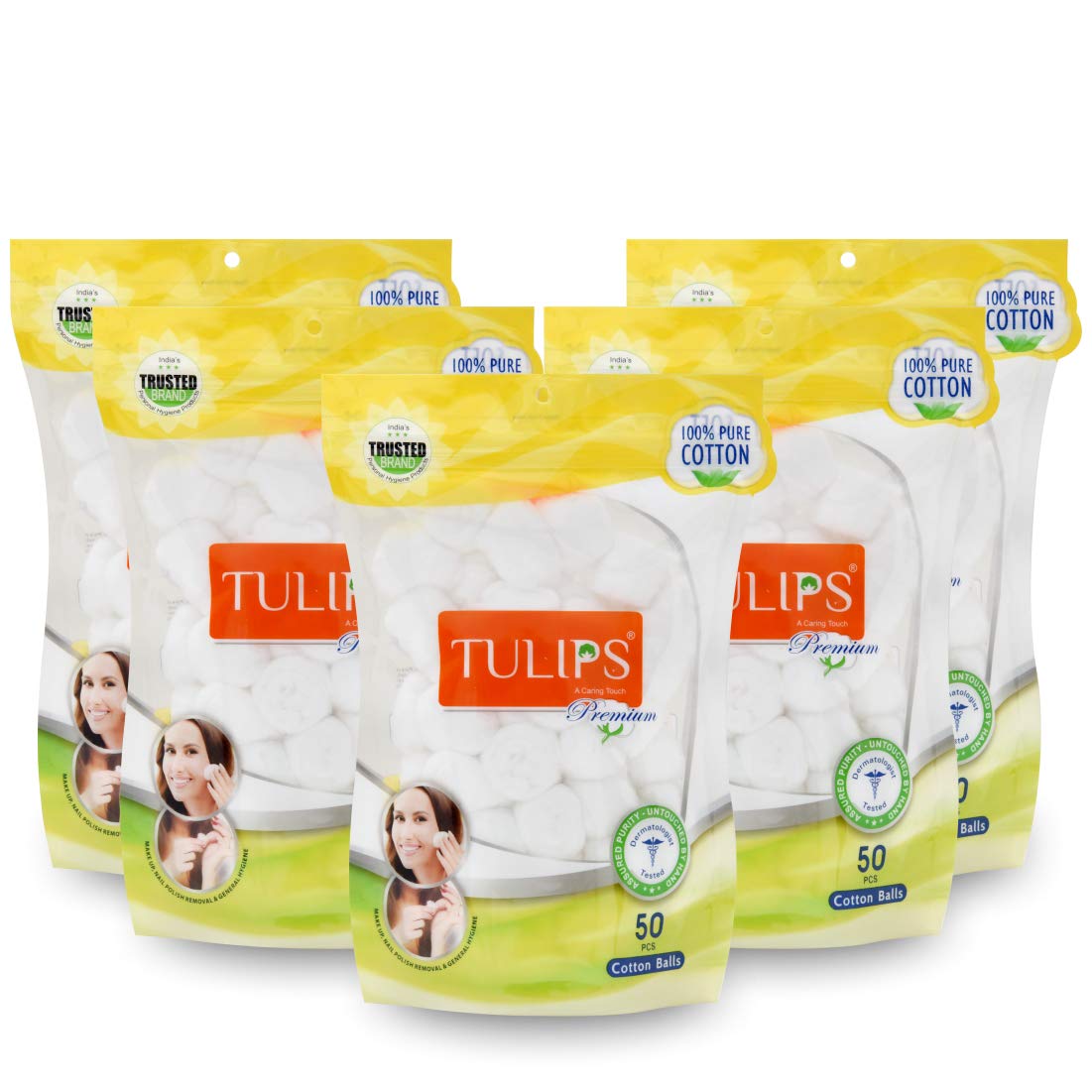 Premium Cotton Balls for Makeup & Skincare - 100% Pure Natural Cotton, Soft & Gentle, 5-Pack - Perfect for Nail Polish Removal, Baby Care & Facial Cleansing