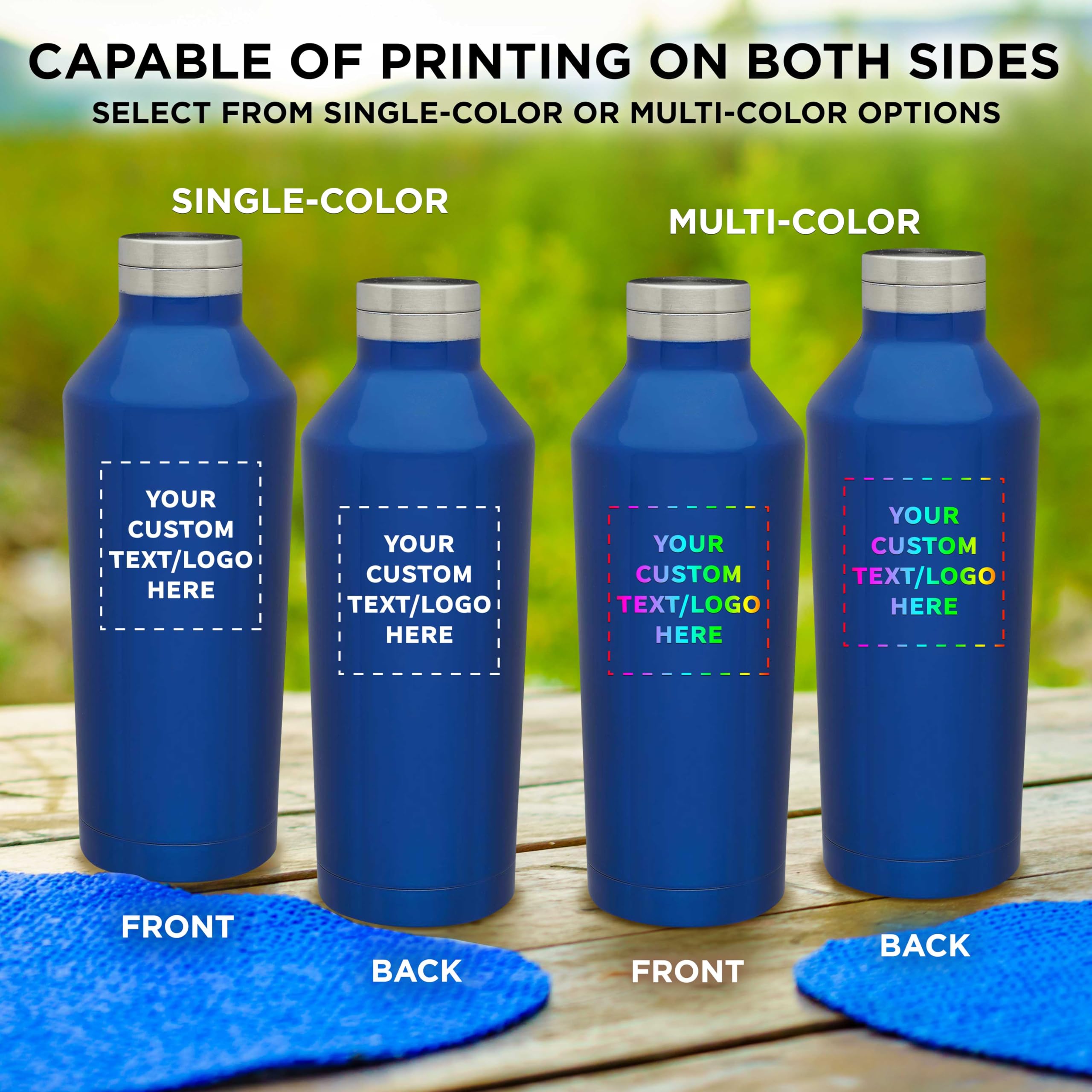 Custom Stainless Steel Water Bottles 17 oz (24-Pack) - Double Wall Insulated, Personalized Bulk Promotional Bottles for Hot & Cold Drinks - Coffee, Soda, Juice - Perfect for Office Gifts, Corporate Events & Branding Promotions - Blue