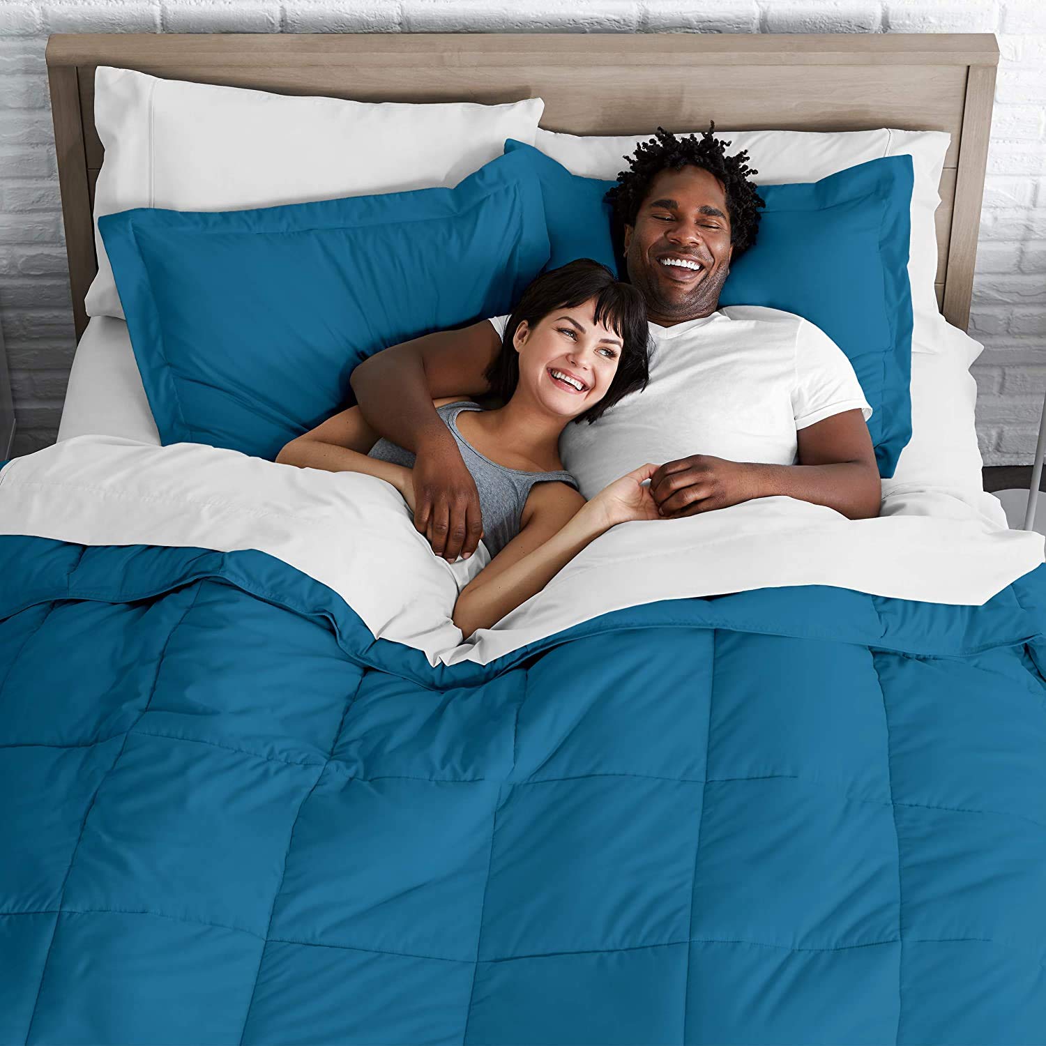 Premium 500 GSM 100% Cotton Extra Long Goose Down Alternative Comforter Set - Ultra Soft, Box Stitched, All-Season Breathable Warmth with Pillow Shams (Oversized Queen, Medium Blue) for Cozy Bedroom & Guest Room Decor