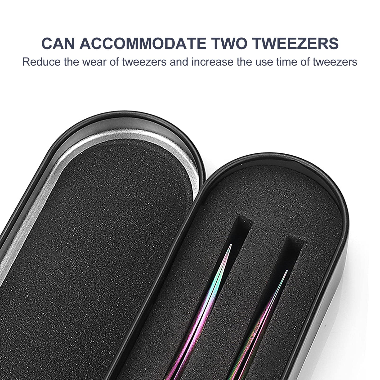 Baluue 5-Piece Eyelash Tweezer Set with Storage Box - Professional Lash Extension Tweezers for Cluster & Individual Lashes - Portable Tinplate Case for Salon, Home, and Travel Use