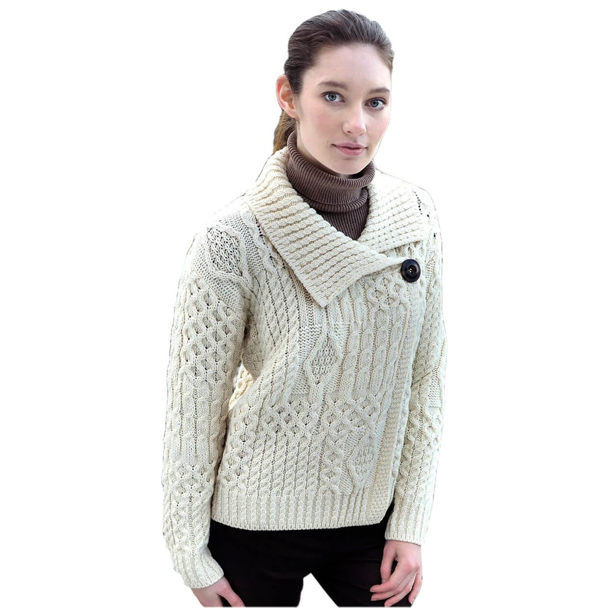 Premium Irish Wool Sweater for Women - Traditional Handmade Knitwear - Natural Color - Cozy Winter Fashion for Office, Travel & Casual Outings