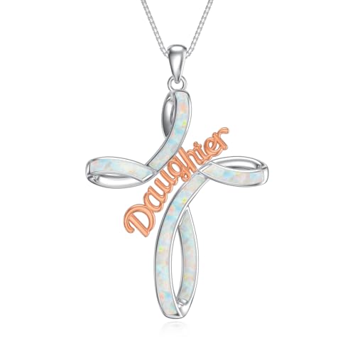 White opal cross daughter necklace