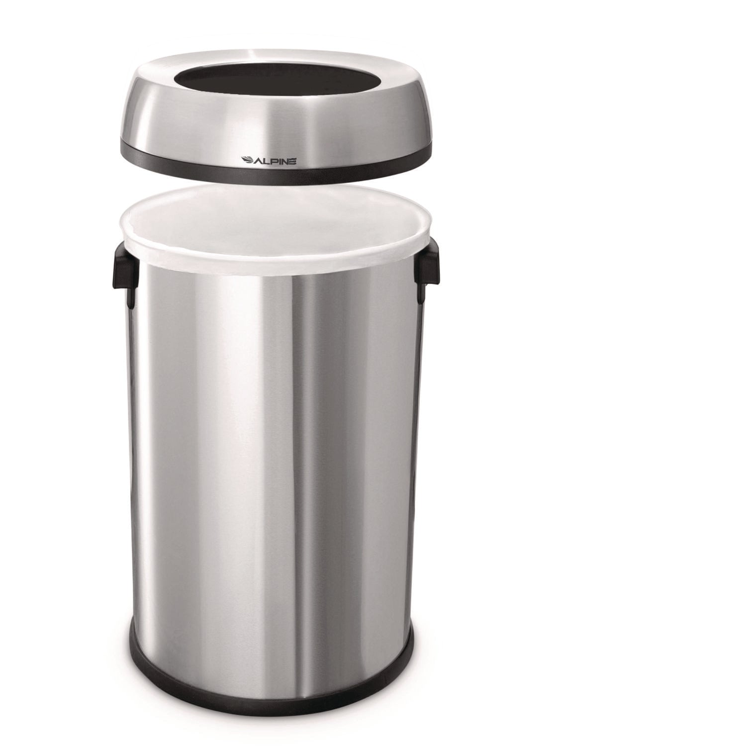 Alpine Industries 17 Gallon Stainless Steel Heavy Duty Commercial Trash Can with Brushed Finish - Ideal for Restaurants, Offices & Outdoor Use