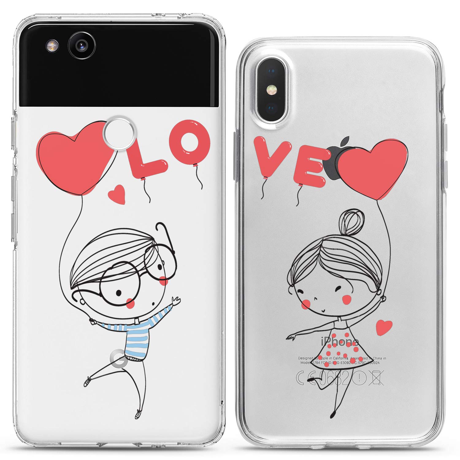 **Matching Couple Phone Cases for iPhone 16/15/14/13/12/11 Pro Max/Mini/Xs/X/6s/8 Plus/7+/Xr/10/SE/5 – Cute Balloon Silicone Cover – Romantic Gift for Girlfriend, Women, Couples – Perfect for Anniversaries & Valentine's Day**