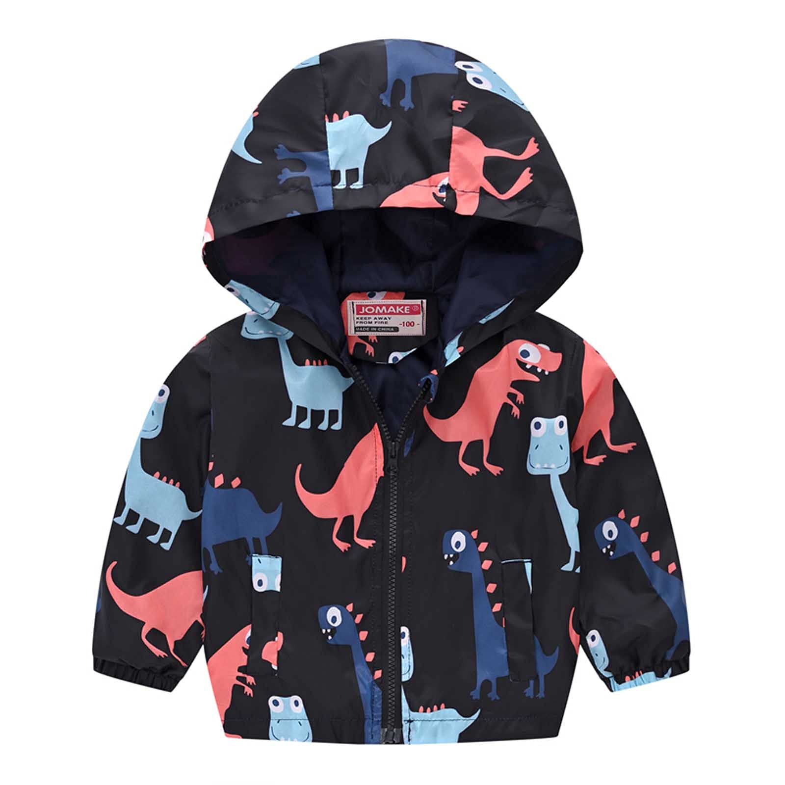 **Dinosaur Print Hooded Jacket for Kids & Toddlers - Boys & Girls Cartoon Zipper Hoodie Windbreaker for Spring & Fall - Perfect for Outdoor Play & School**