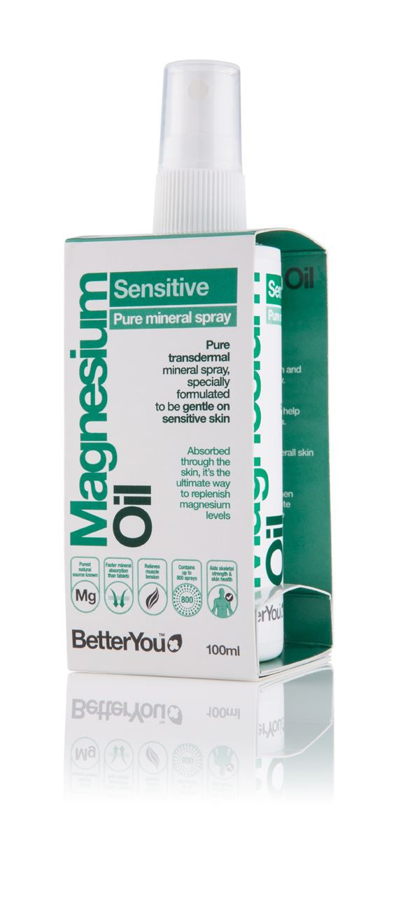 BetterYou Magnesium Oil Sensitive 100ml - Pure Magnesium Chloride Spray for Muscle Relaxation & Sleep Support - Ideal for Athletes, Stress Relief & Daily Wellness Routine