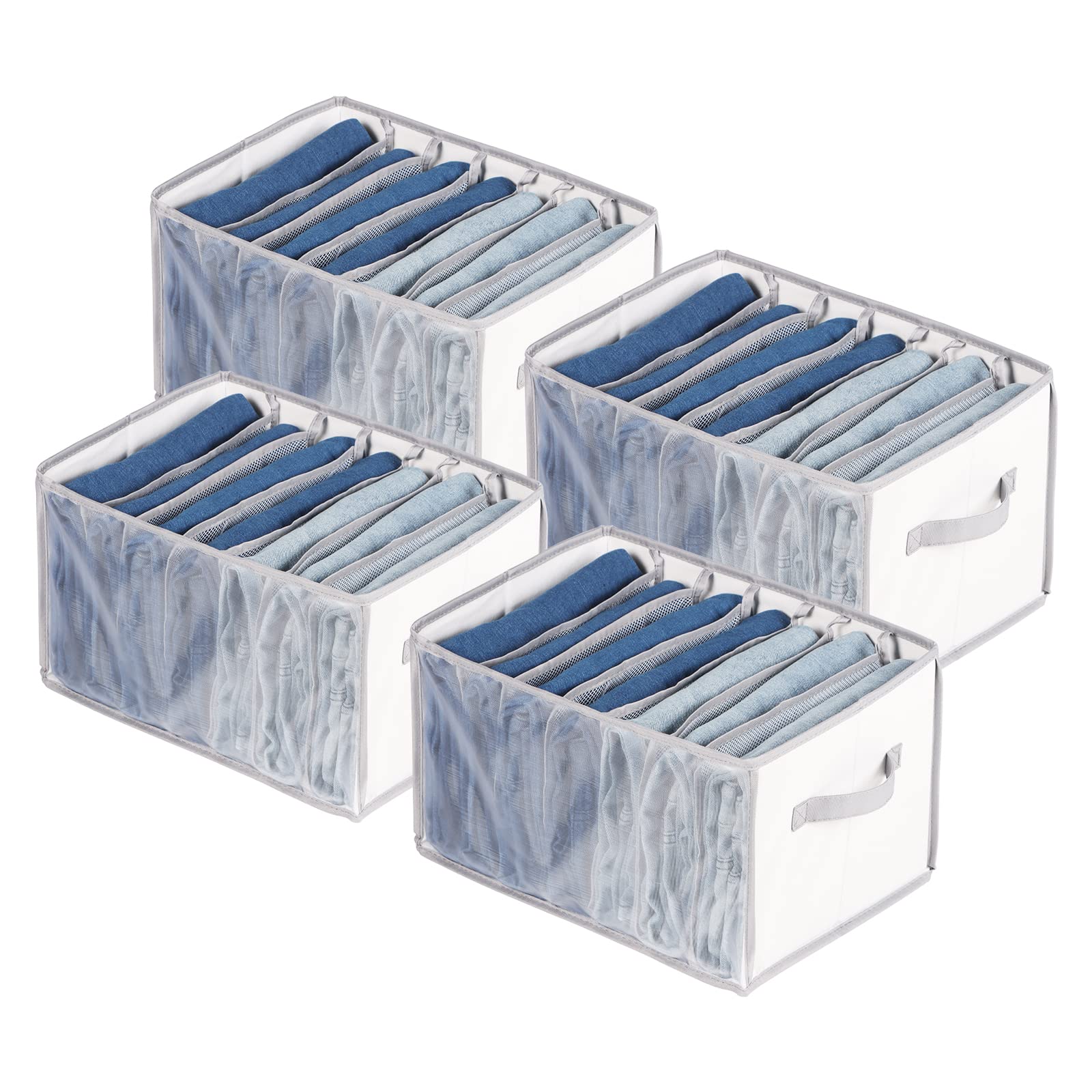 Univivi Extra Large Closet Organizer - 7 Grid Portable Wardrobe Storage for Pants, Sweaters, T-Shirts, Underwear & Jeans | Space-Saving Clothes Organizer (Set of 4) | Perfect for Bedroom, Dorm, Travel & Small Spaces