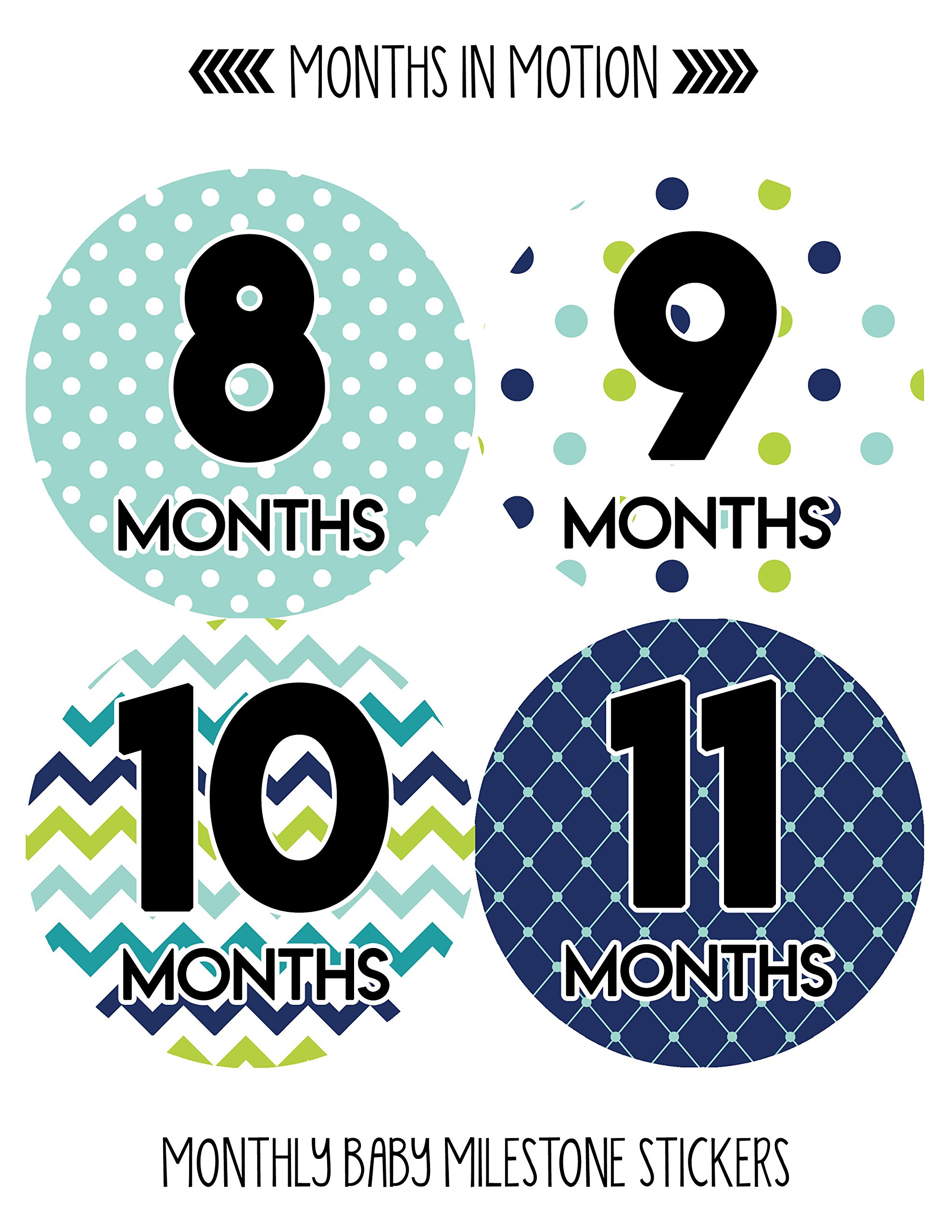 Baby Monthly Milestone Stickers for Newborn Boys - Set of 20 Adhesive Photo Props - Perfect for Monthly Growth Tracking, Baby Photo Shoots & Scrapbooking
