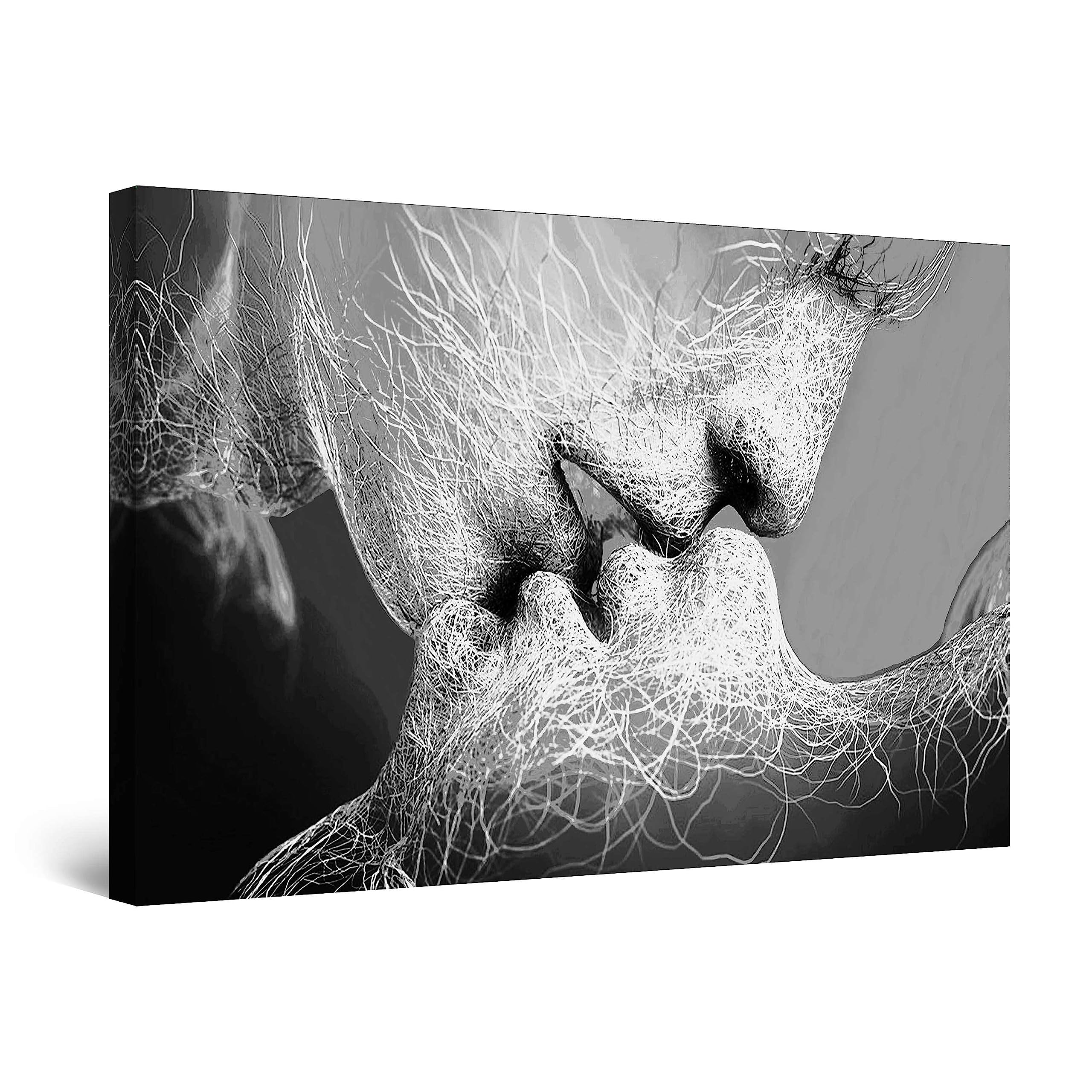 Black and White Abstract Couple Canvas Wall Art - Adam and Eve Framed Painting 24x36 Inch, Modern Home Decor for Bedroom, Living Room & Office - Perfect Gift for Wedding & Housewarming