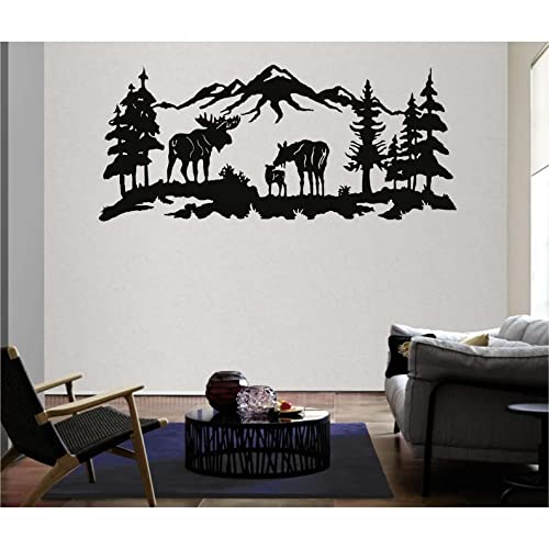 Handmade Metal Wall Art Decor - Tree, Mountain & Moose Design for Home & Office - Wildlife Lover Gift & Wall Hanging Decorations - Perfect for Living Room, Bedroom or Cabin Decor