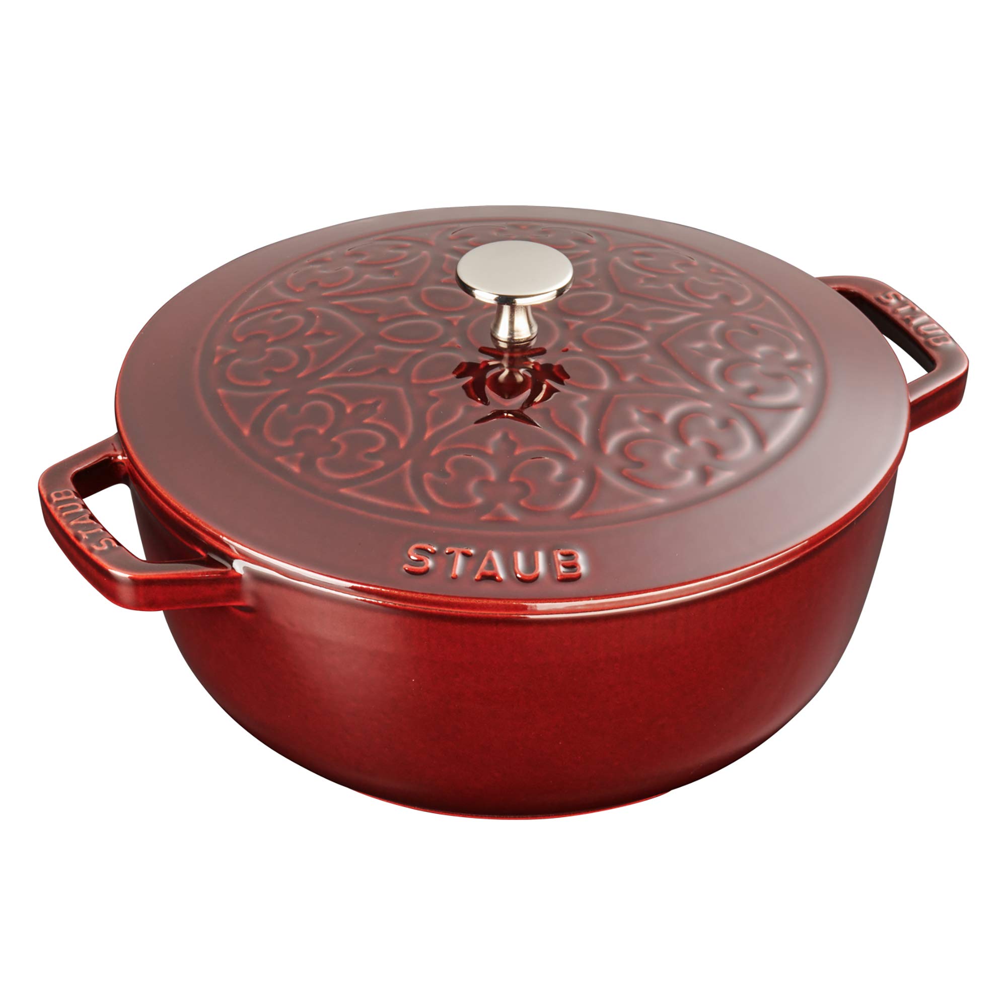 Staub Cast Iron 3.75-qt Essential French Oven with Lily Lid - Grenadine Red, Made in France | Dutch Oven for Braising, Roasting & Baking | Perfect for Soups, Stews & Bread Making