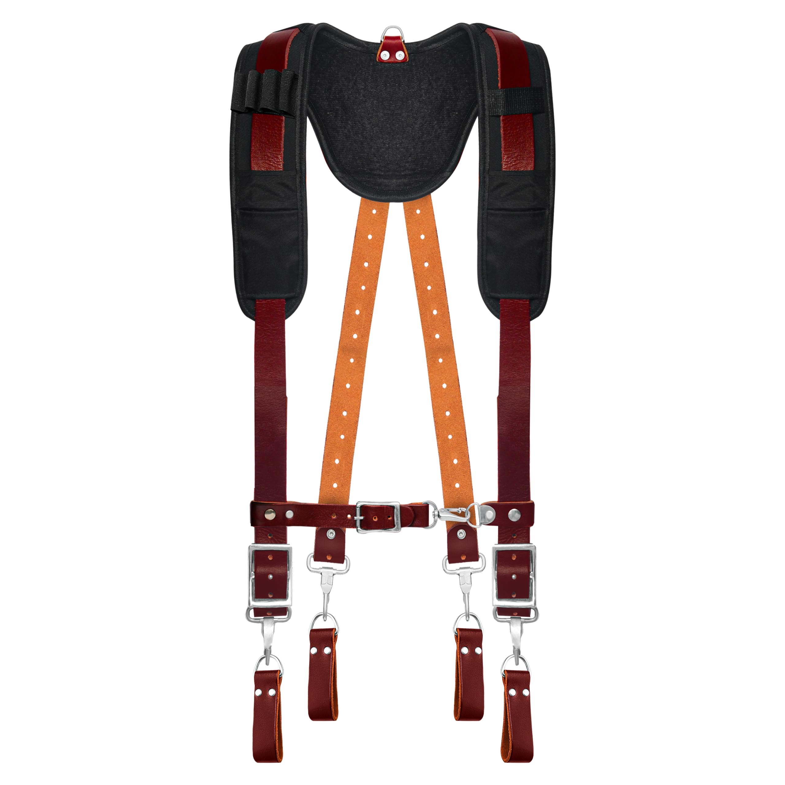FUERI Tool Belt Suspender with 4 Detachable D-Loops - Heavy Duty Construction Work Belt Suspenders with Adjustable Front Clips | Perfect for Carpenters, Electricians & DIY Home Improvement Projects