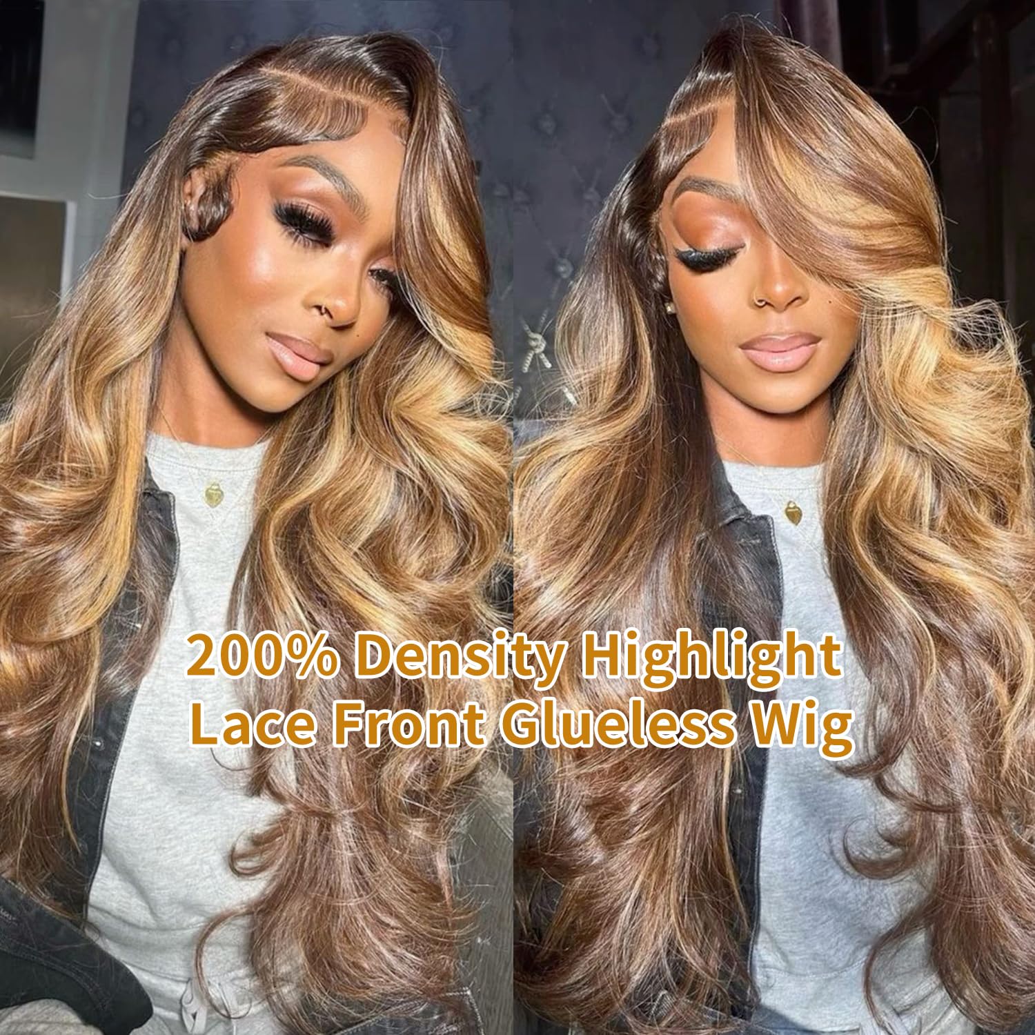 200% Density Highlight Ombre Lace Front Wig Human Hair 26inch - 13x4 HD Transparent Lace Frontal Wigs in 4/27 Honey Blonde & Brown Balayage - Glueless Body Wave Lace Wig for Daily Wear, Parties & Special Occasions