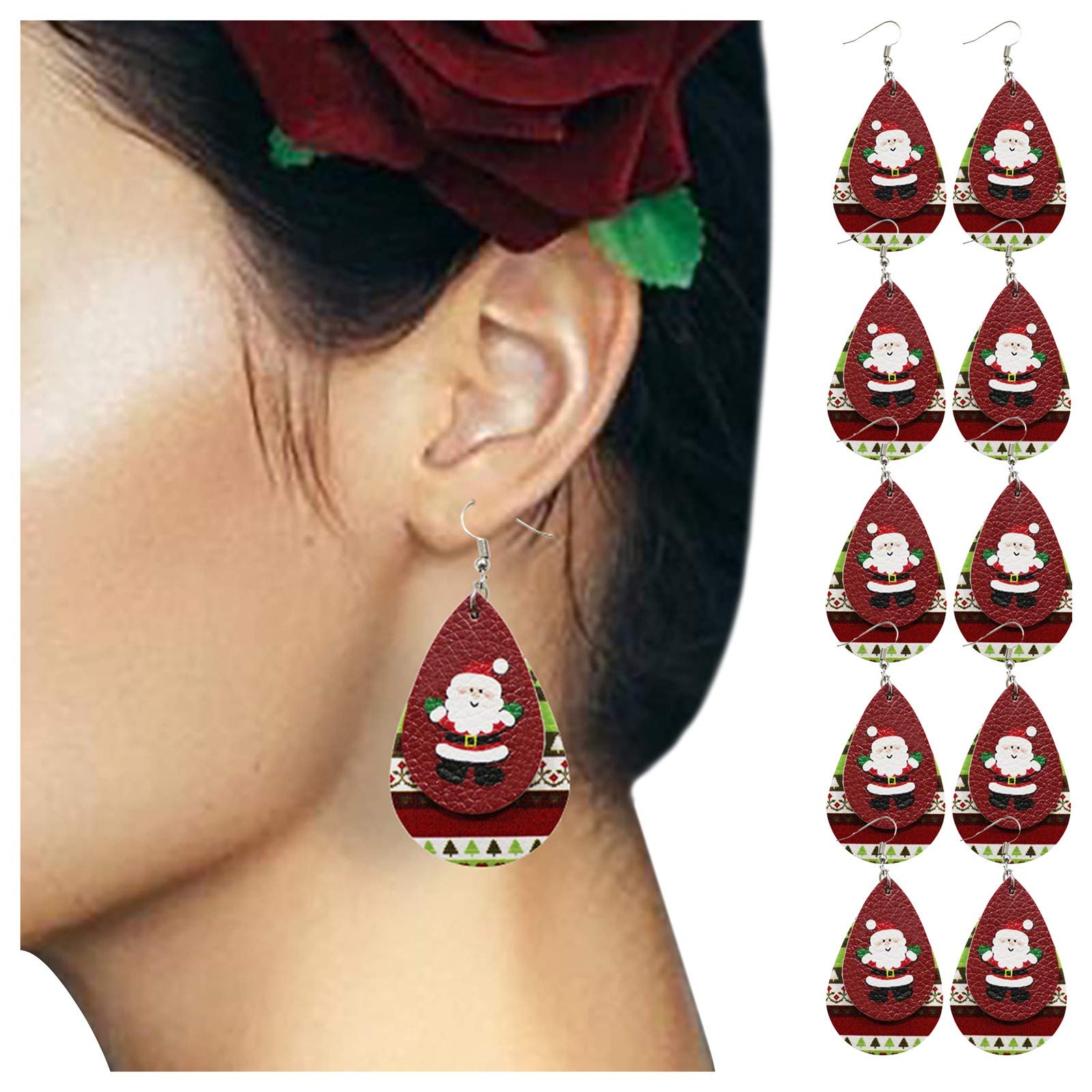 5 Pairs Faux Leather Drop Dangle Earrings for Women - Christmas Party, Birthday, Easter Gifts (Red) | Elegant Holiday Accessories for Festive Occasions & Special Events