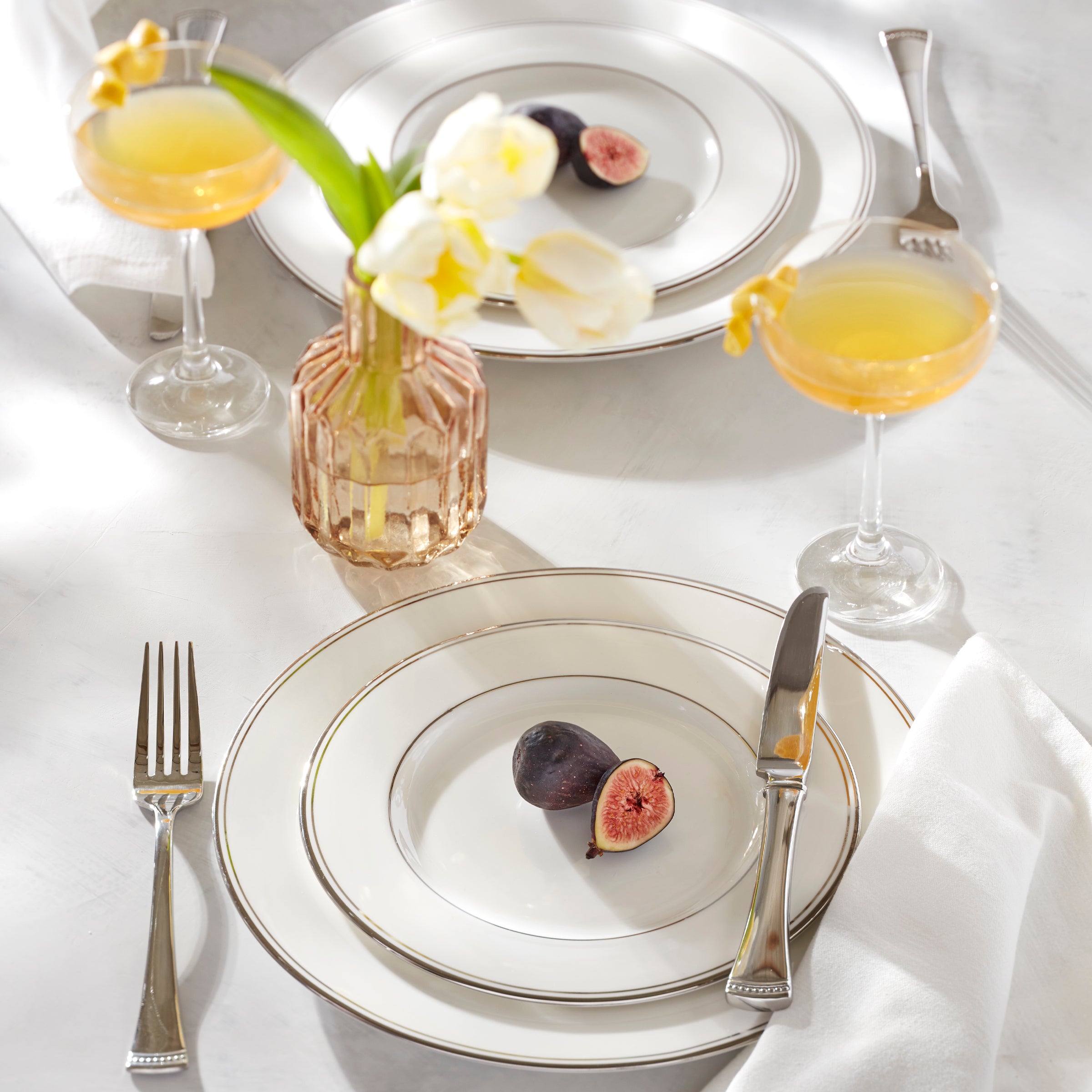 Federal Platinum 5-Piece Dinnerware Set - Elegant Tableware for Fine Dining, Dinner Parties & Special Occasions