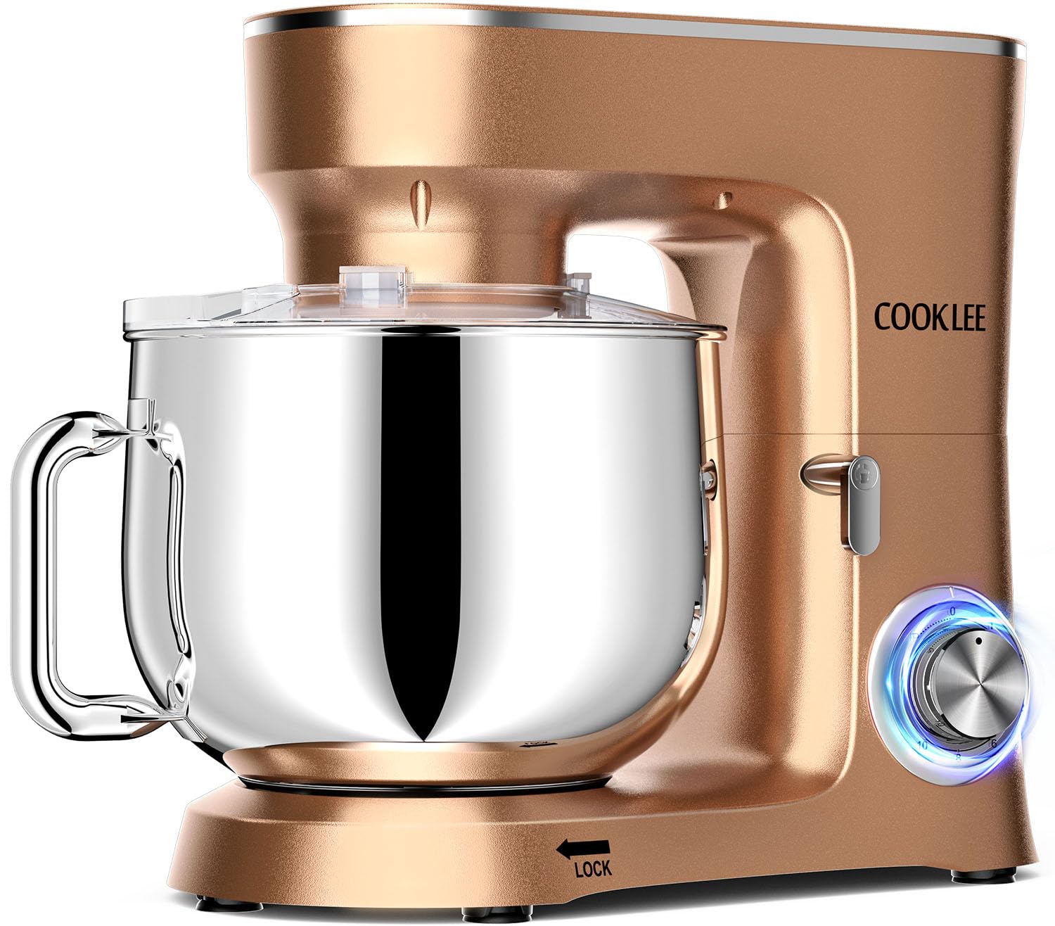 COOKLEE 9.5 Qt Stand Mixer - 660W Powerful 10-Speed Electric Kitchen Mixer with Dishwasher-Safe Attachments (Dough Hook, Flat Beater, Wire Whip & Pouring Shield) - Perfect for Baking, Whipping & Mixing - Ideal for Home Bakers & Cooking Enthusiasts - Champagne Color
