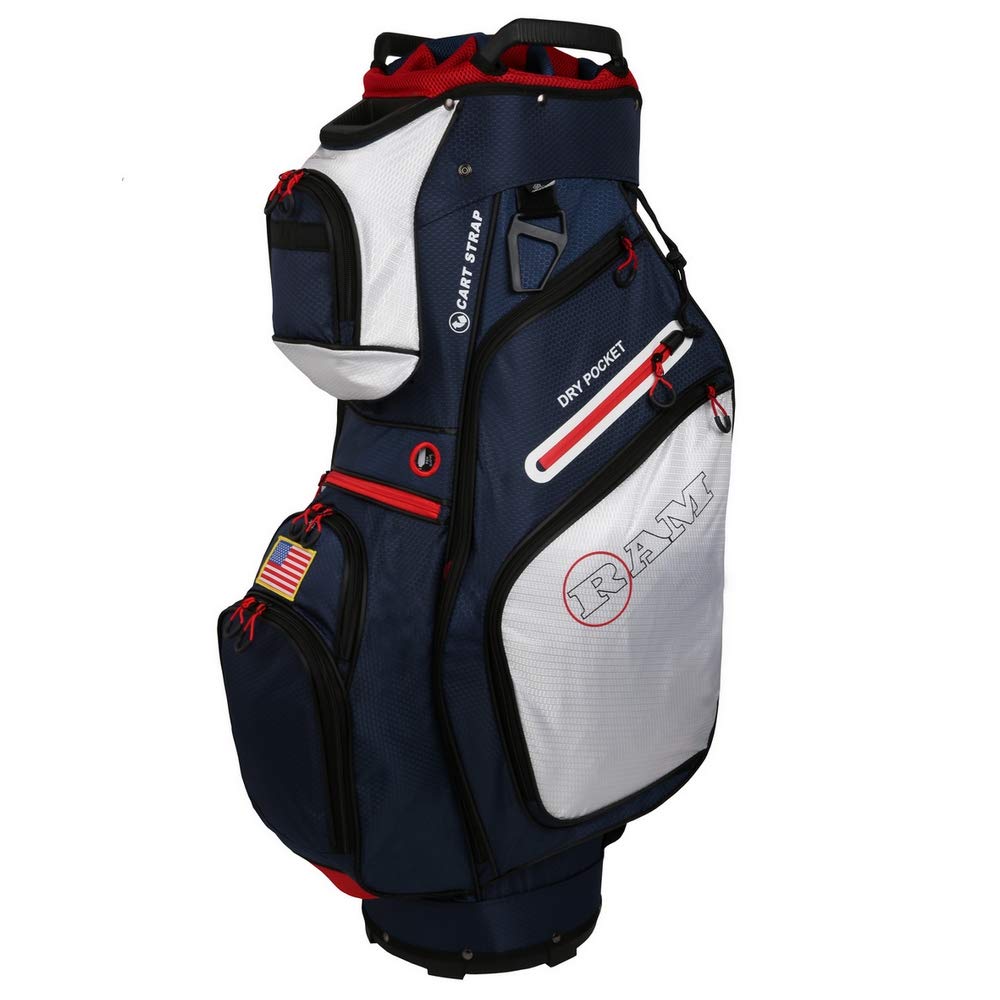 Ram Golf FX Deluxe 14-Way Divider Golf Cart Bag with USA Flag - Perfect for Tournaments and Weekend Rounds