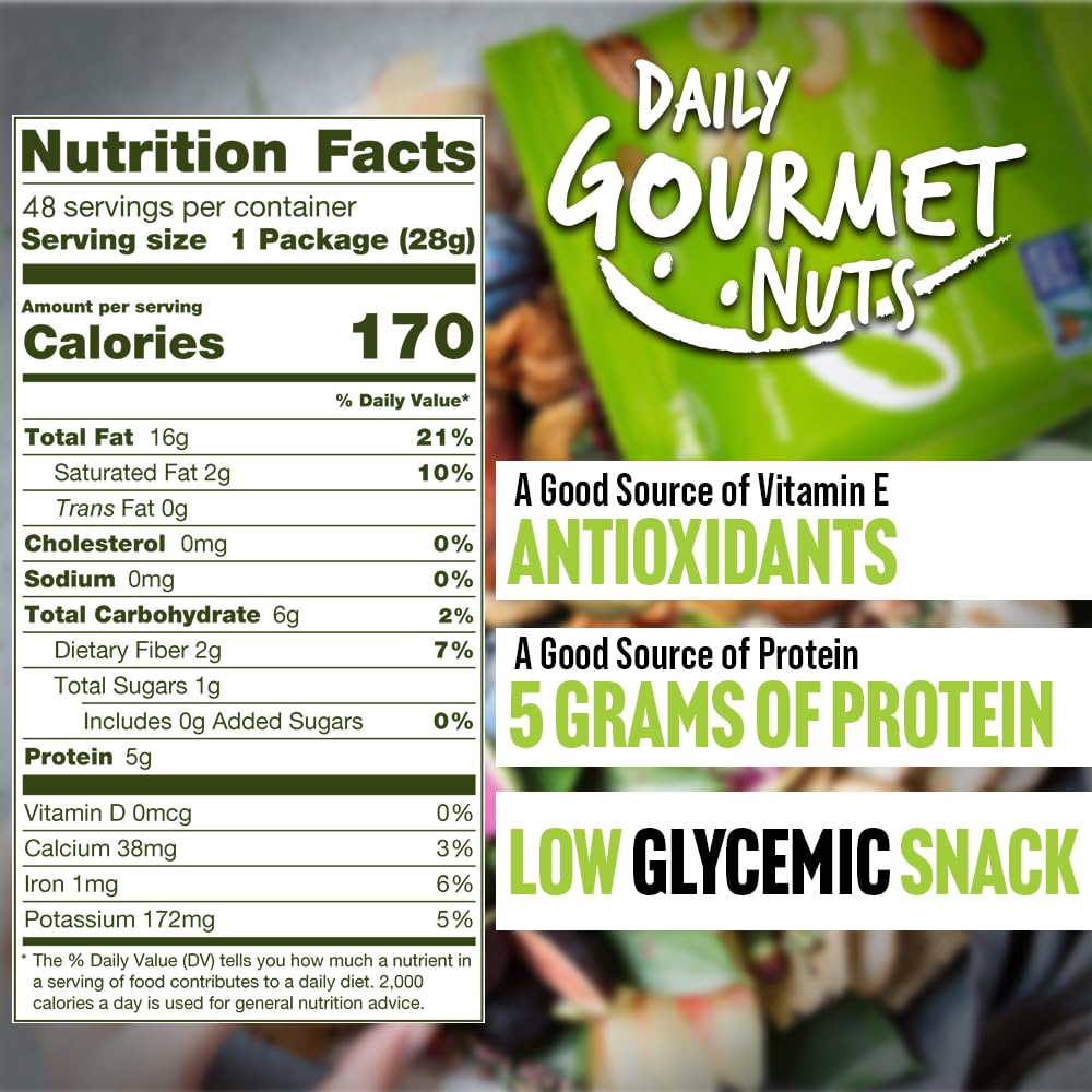 Premium Unsalted Mixed Nuts Snack Packs - No Peanuts, Healthy Trail Mix, Individually Wrapped Deluxe Assorted Nuts (48 Count) - Perfect for Office Snacks, Hiking & Travel