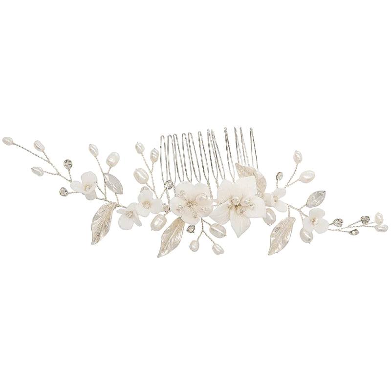 Elegant Silver Floral Hair Comb with Opals and Pearls for Brides - Perfect for Weddings, Prom, and Special Occasions | A7851