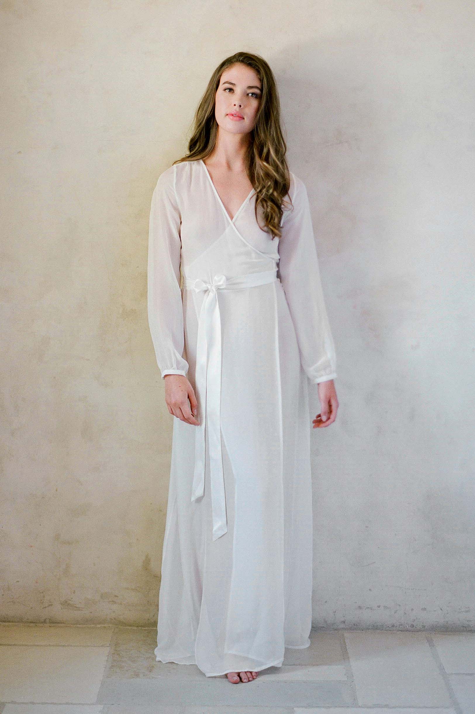 Nina Silk Chiffon Wrap Robe - Luxurious Blush Pink Kimono Style Bathrobe for Women | Perfect for Spa, Bridal Shower & Relaxing at Home