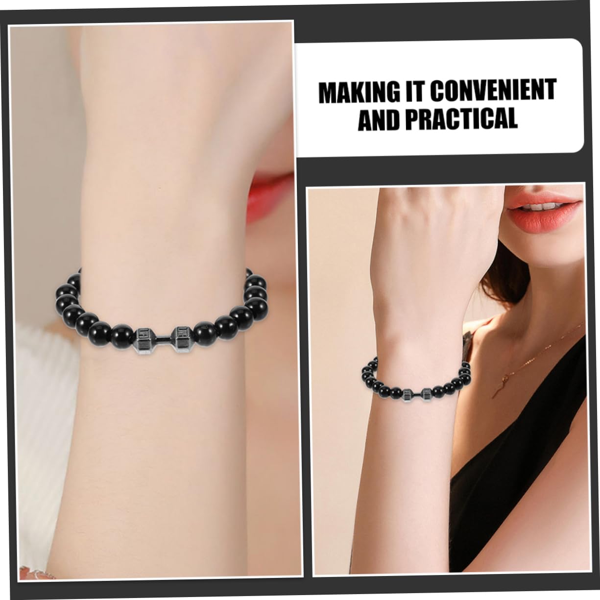 4-Pack Black Volcanic Rock Dumbbell Bracelets for Men - Adjustable Wrist Weights for Fitness Training, Gym Workouts & Outdoor Activities