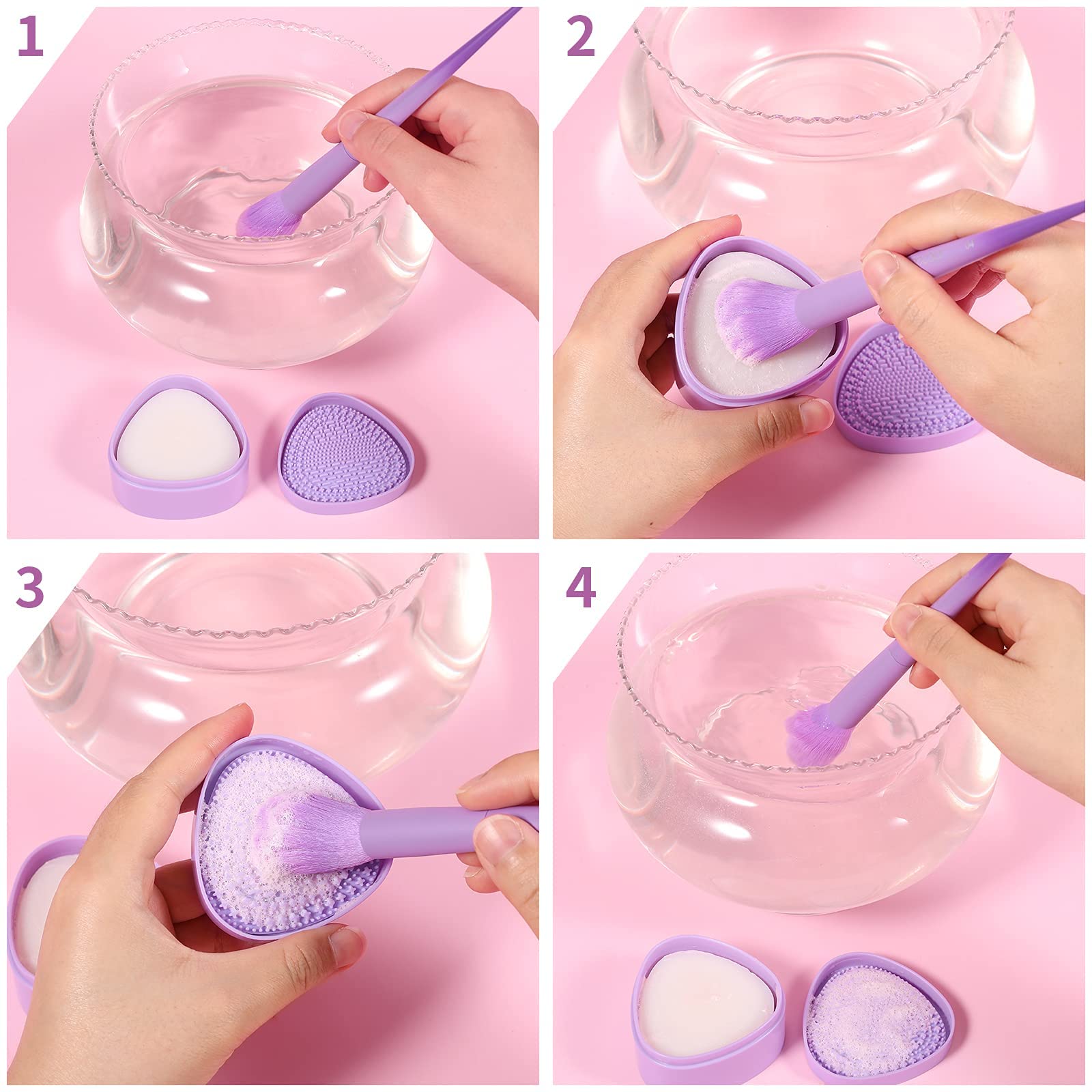 Docolor 3-in-1 Makeup Brush Cleaner Set with Solid Coconut Oil Cleanser, Color Removal Sponge & Cleaning Mat - Professional Brush Shampoo for Blenders & Eyeshadow Brushes | Perfect for Home Salon & Travel Makeup Kit