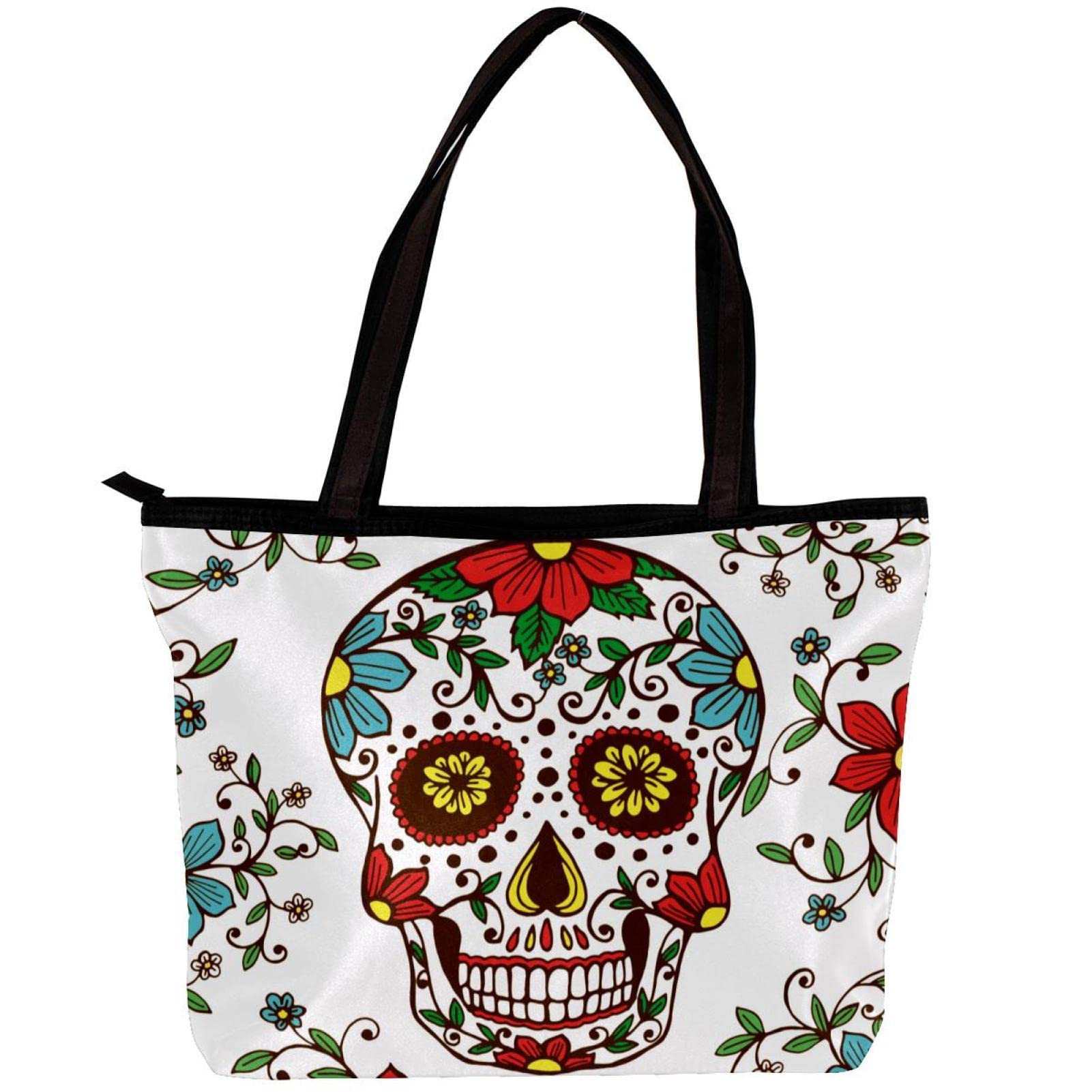 Stylish Skull & Bone Print Tote Bag for Women - Durable Shoulder Bag with Inner Pouch - Perfect for Shopping, Beach & Daily Use | Mexico Inspired Fashion Handbag