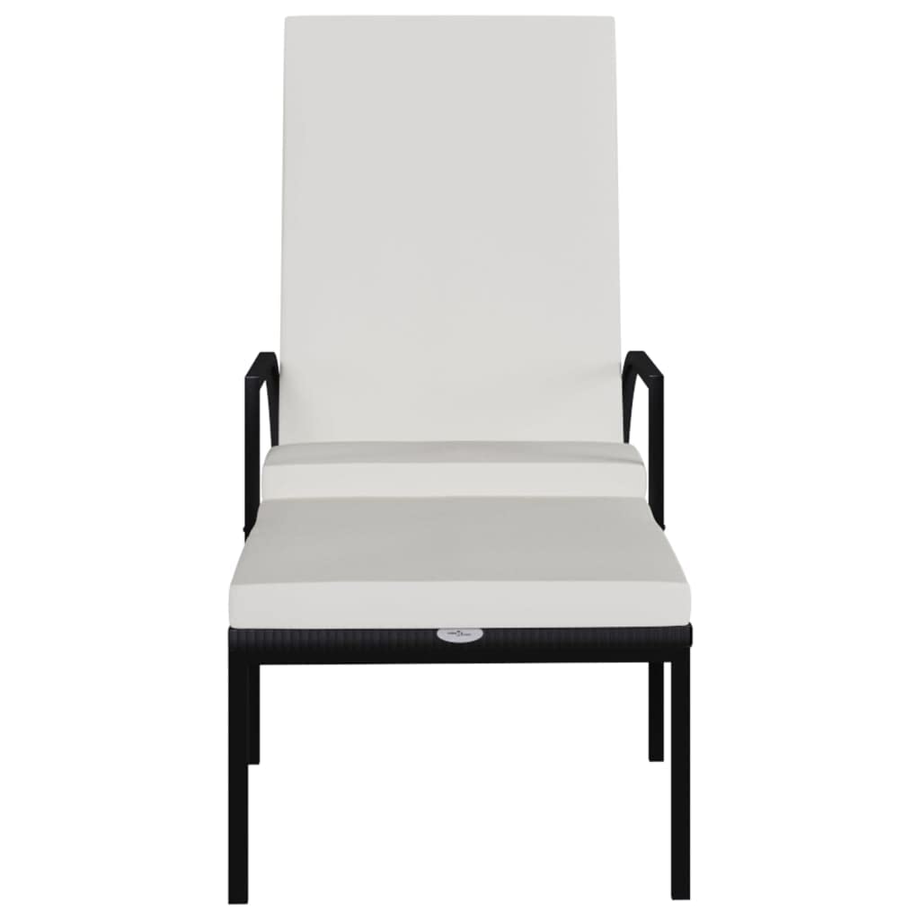 Premium PE Rattan Sun Lounger with Adjustable Backrest & Footrest - Black Outdoor Chaise Lounge with Cream White Cushion - Perfect for Poolside, Patio, Garden Relaxation & Sunbathing