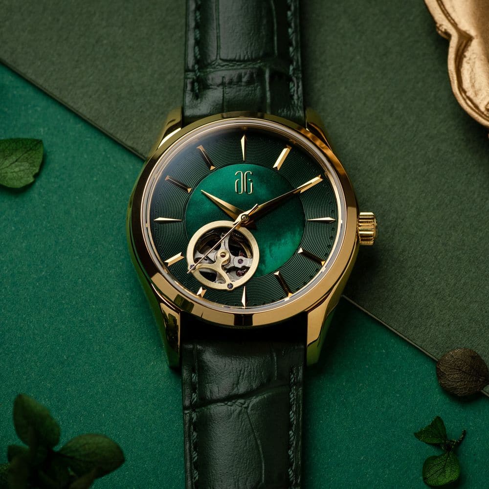 Aries Gold Goldex 8023 Women's Watch - Green Dial & Genuine Leather Strap - Elegant Fashion Accessory for Daily Wear, Office & Special Occasions