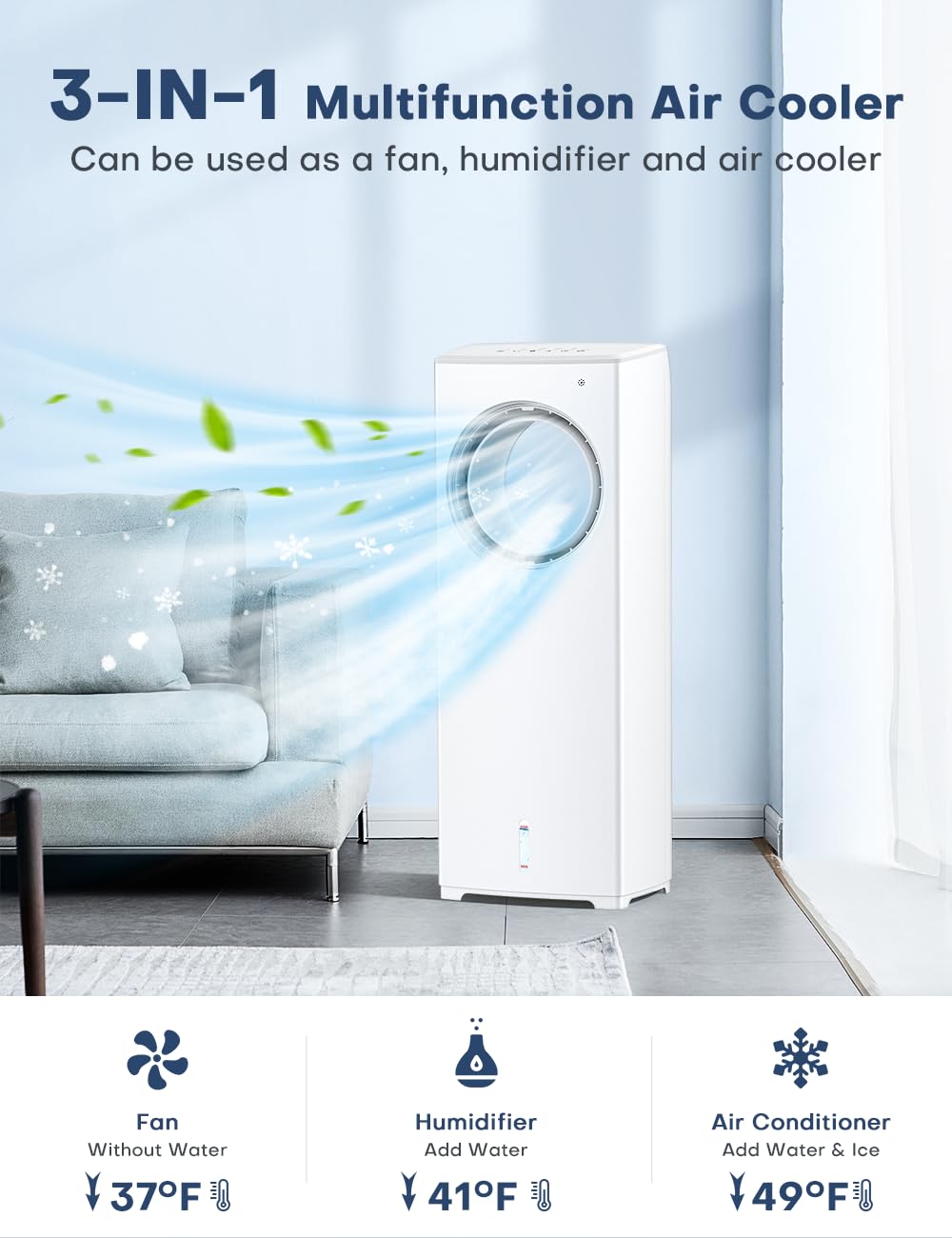BALKO 1901R Portable Evaporative Air Cooler - White | Personal Cooling Fan for Home, Office & Outdoor Use | Energy Efficient Air Conditioner Alternative for Summer