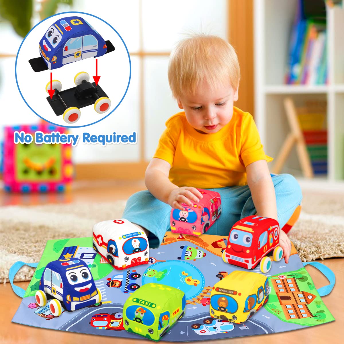 Soft Baby Car Toys for 6-18 Months - Interactive Infant Toys for 1-2 Year Old Boys & Girls with Playmat & Storage Bag | First Birthday Gifts | Perfect for Crawling, Sensory Play & Early Learning Development