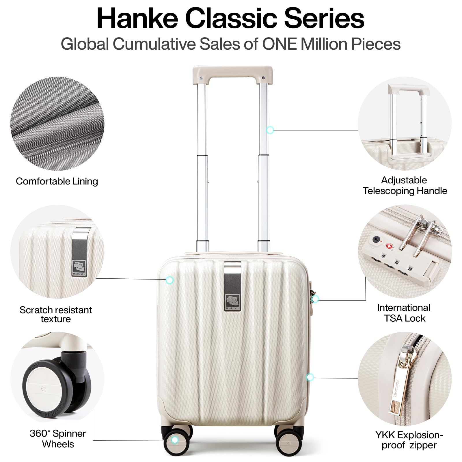 Hanke 14 Inch Underseat Carry On Luggage - Lightweight Hard Shell Suitcase with Wheels, Compact Weekender Travel Bag for Women & Men (Ivory White) | Perfect for Airplane Cabin, Business Trips & Weekend Getaways