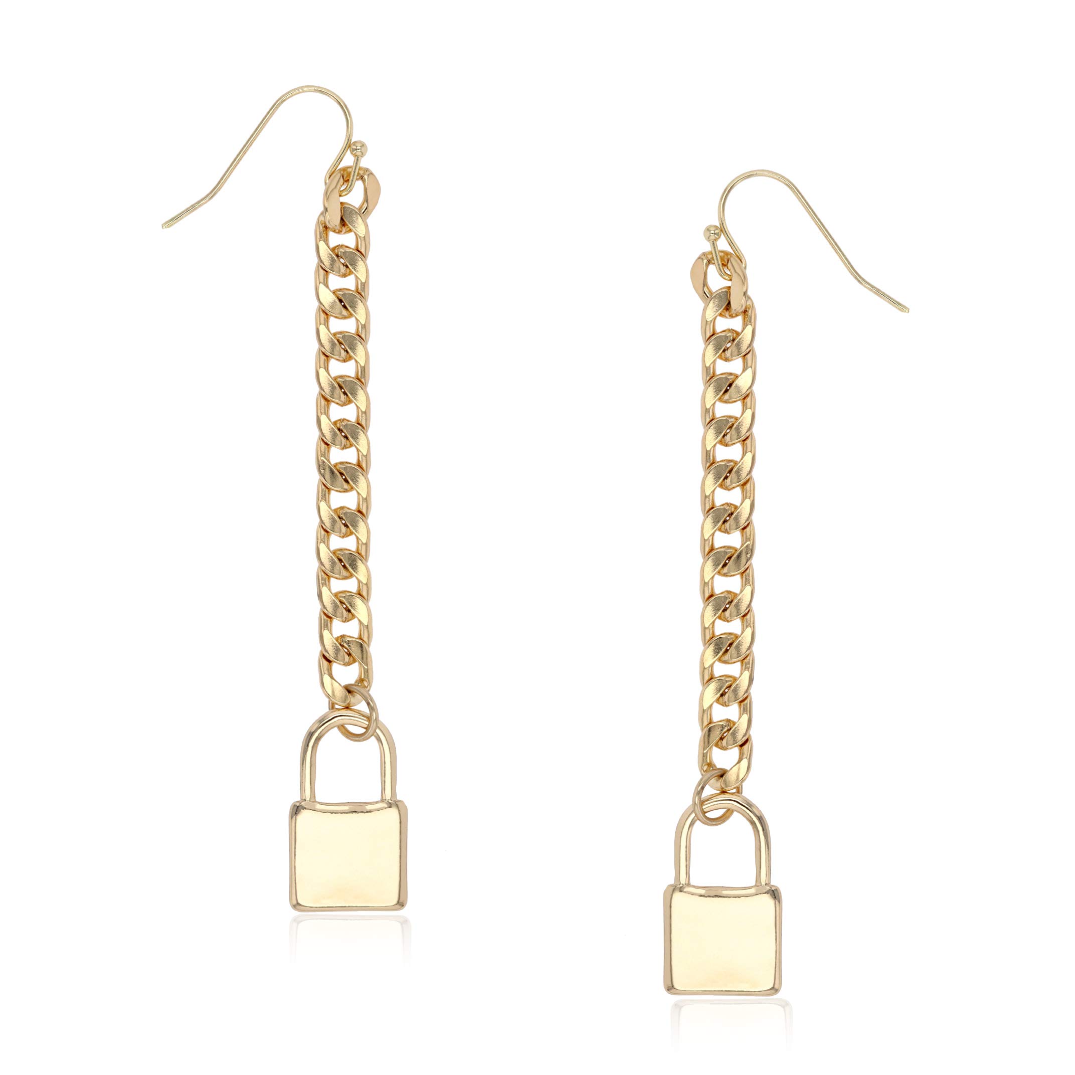 Pomina Gold and Silver Thick Link Chain Earrings for Women - Circle Linear Chain Lock Dangle Drop Earrings | Perfect for Parties, Weddings, and Everyday Fashion