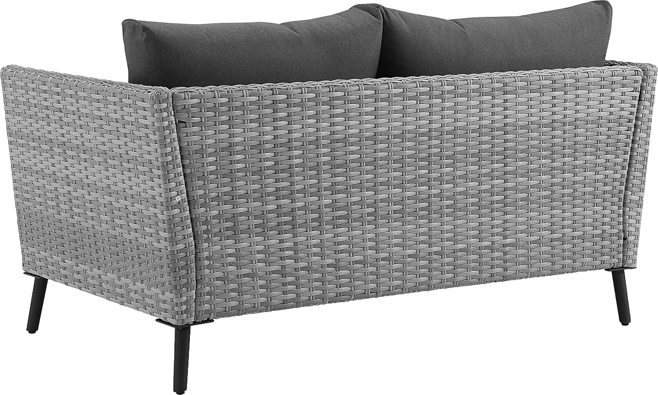 Crosley Richland 2-Piece Wicker Patio Set - Gray Outdoor Coffee Table & Loveseat for Porch, Garden, or Backyard Relaxation | Weather-Resistant Wicker Furniture