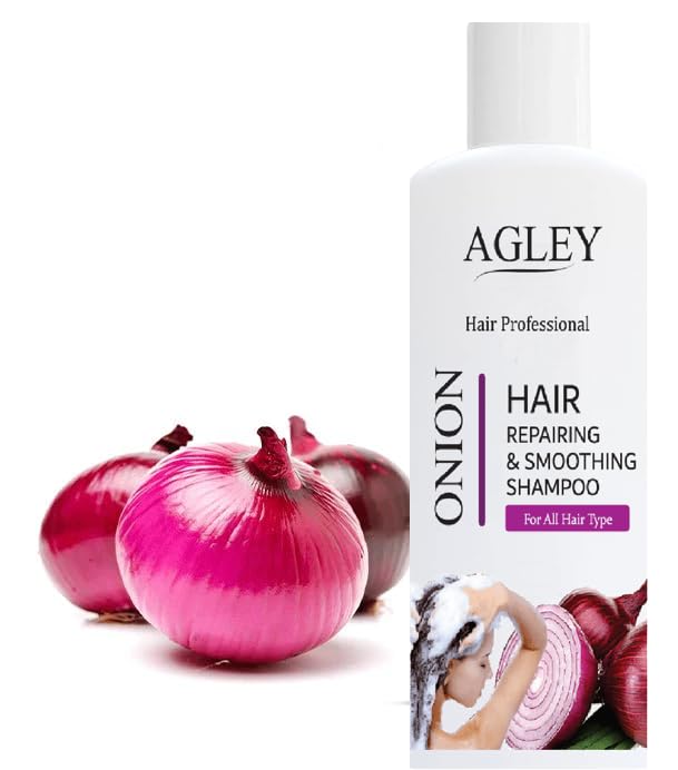 AGLEY Black Shine & Repair Onion Shampoo for Damaged Hair - 200ml | Sulfate-Free Hair Growth Treatment for Women & Men | Perfect for Dry, Frizzy & Color-Treated Hair at Home or Salon Use