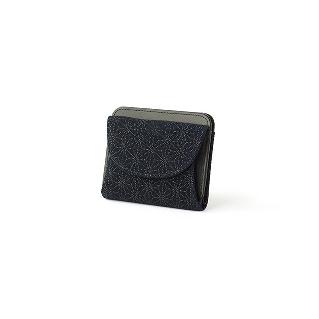 Premium Japanese Deerskin Leather Wallet with Urushi Lacquer - Asanoha Hemp Leaf Pattern in Iron Blue - Handmade in Japan - Stylish & Durable Fold Wallet for Men - Perfect Gift for Business, Travel & Everyday Use