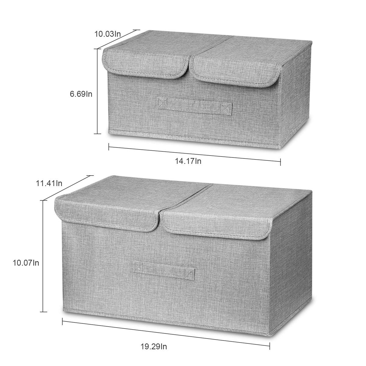 Linen Fabric Storage Bins - Foldable Organizer Box with Double Lids & Handles for Nursery, Home, Bedroom & Wardrobe | Perfect for Toys, Blankets & Clothes Storage