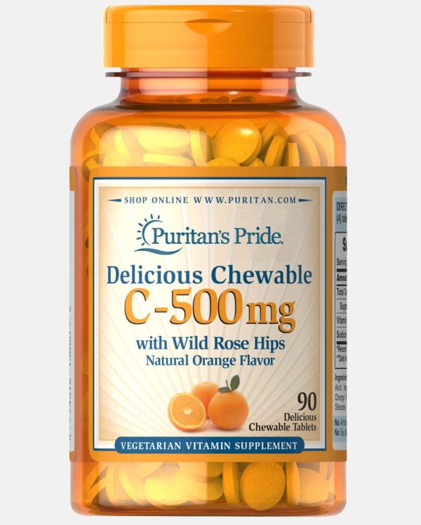 Puritan's Pride Vitamin C 500mg Chewable Tablets - 90 Count | Immune Support Supplement for Adults & Kids | Great for Travel, Work & Daily Wellness