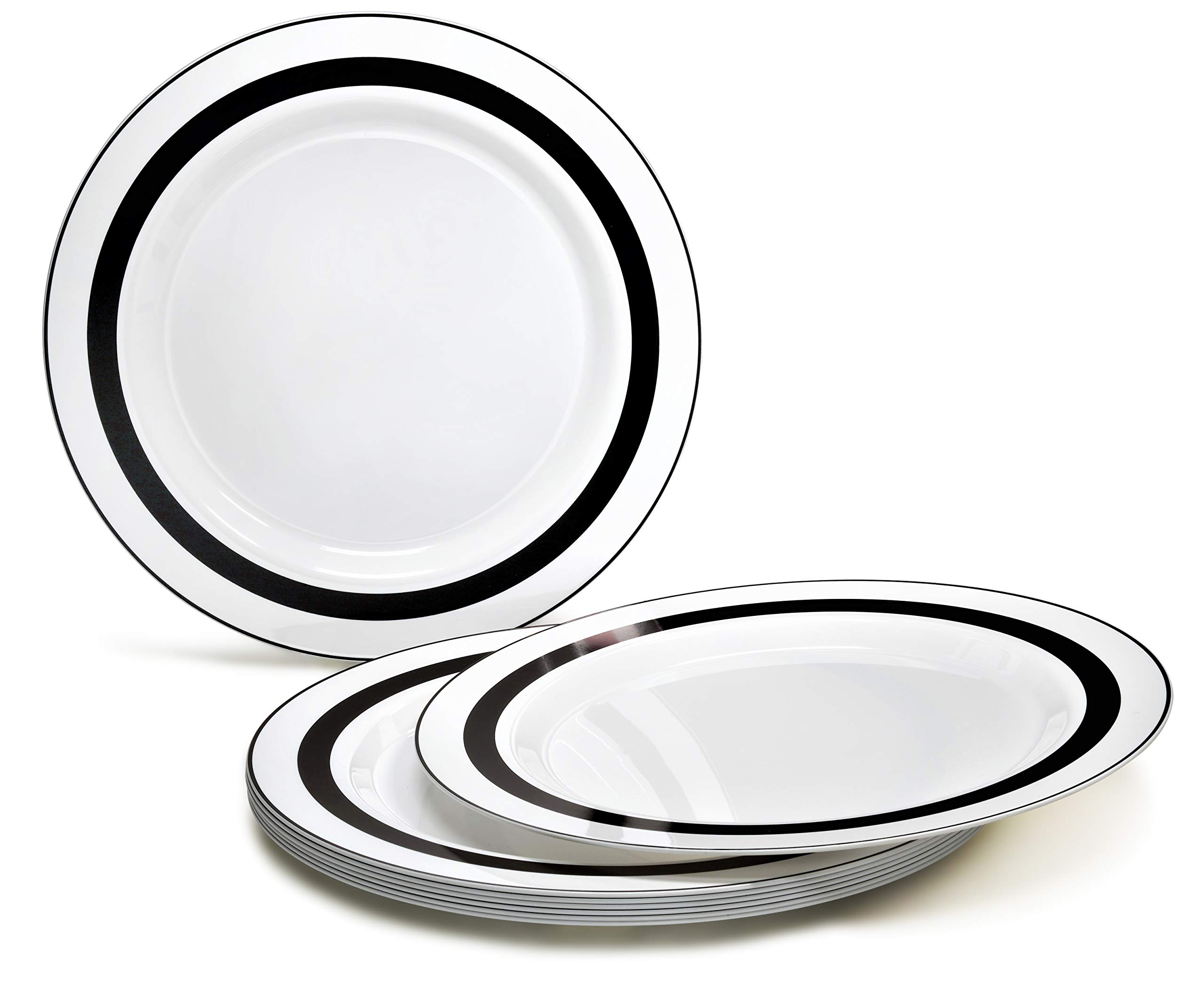 240-Pack Heavyweight Disposable Plastic Plates for Weddings & Parties - 120 x 10.5'' Dinner Plates + 120 x 7.5'' Salad/Dessert Plates (White & Black) - Premium Quality for Large Gatherings, Catering & Special Events