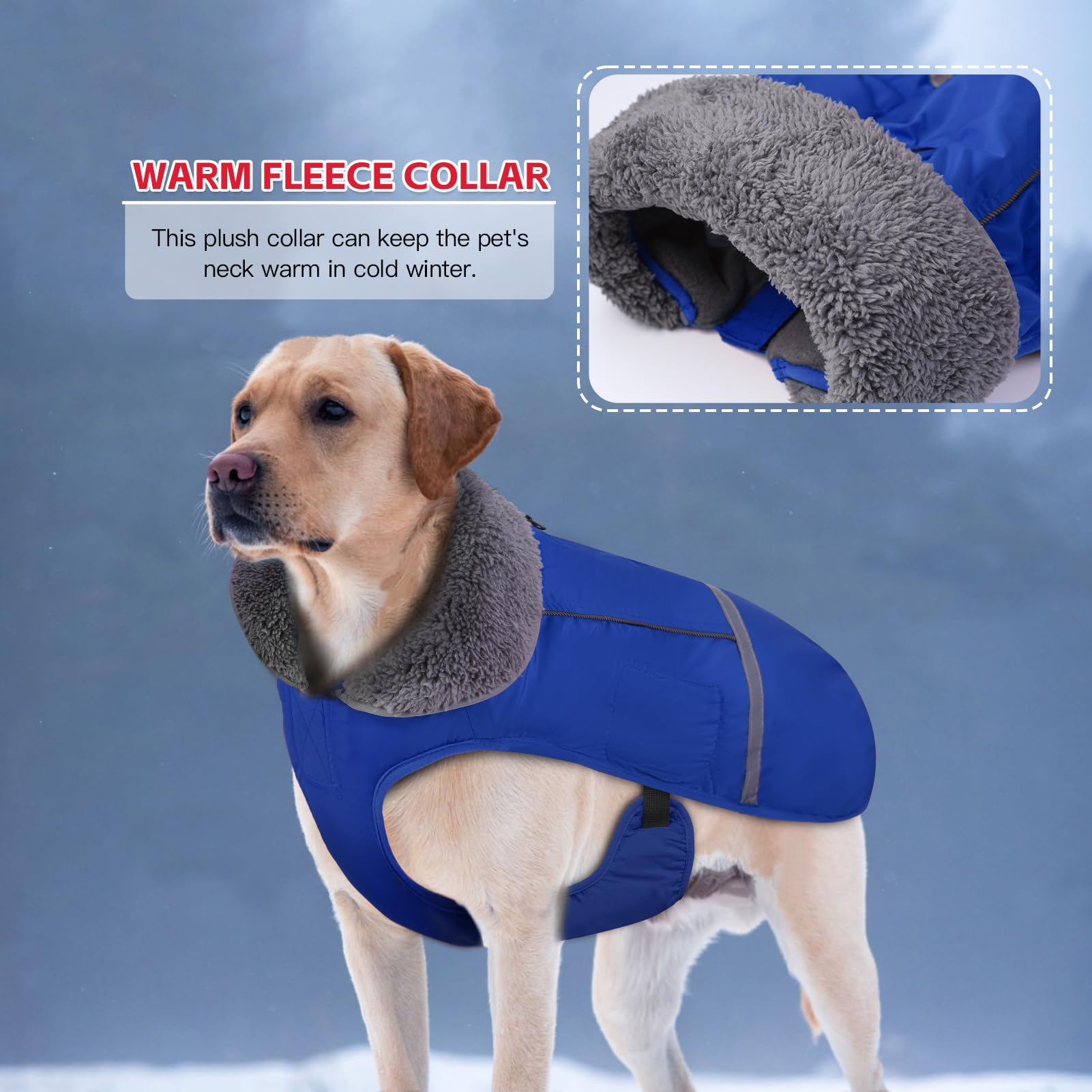 Doglay Waterproof Dog Jacket - Winter Coat with Thick Furry Collar & Reflective Strips | Warm Fleece Lined Snow Coat for Small, Medium & Large Dogs | Cold Weather Protection for Outdoor Walks & Winter Adventures