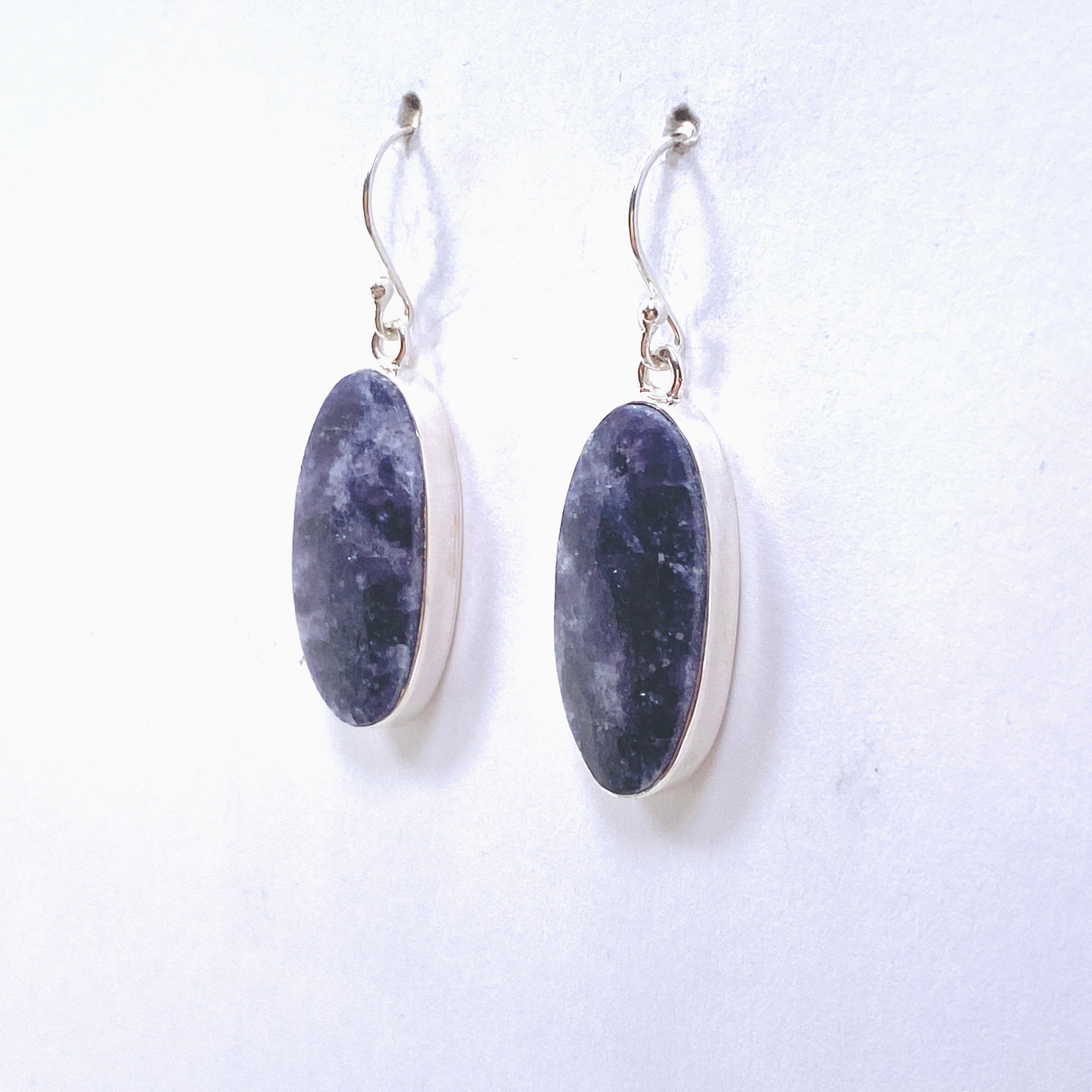 Lepidolite Oval Cabochon Earrings KEGJ1521 - Natural Stone Jewelry for Healing & Stress Relief | Perfect for Meditation, Yoga & Spiritual Practices
