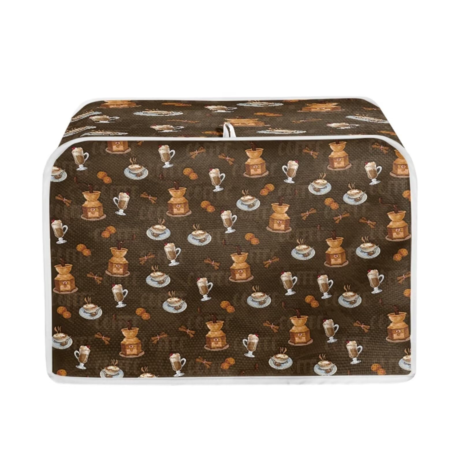 ZDCUSTOM Stain-Resistant Oven Cover & Bread Machine Protector - 2-Slice Toaster Cover with Top Hook, Coffee Time Theme - Perfect for Kitchen Countertop Protection & Small Appliance Organization