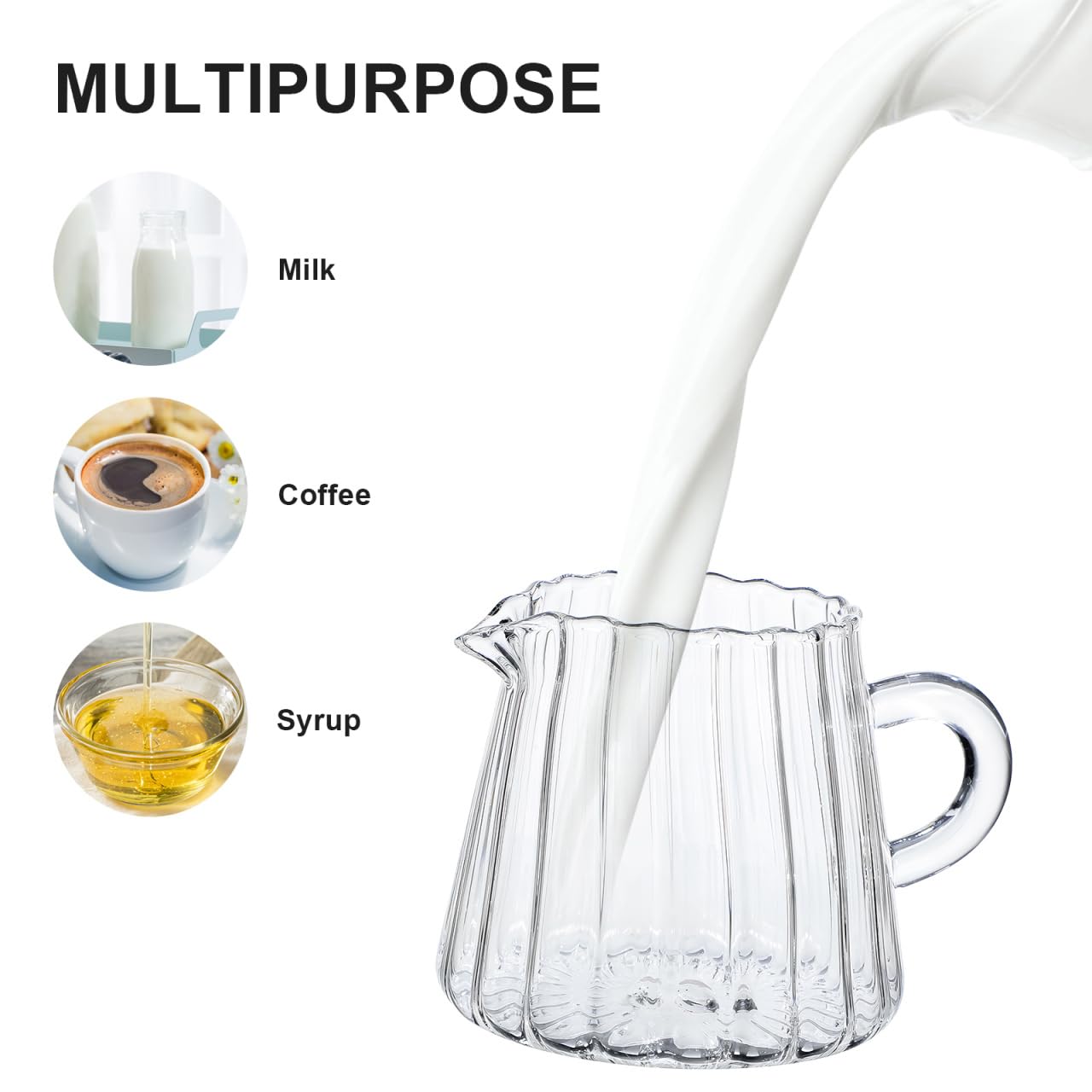 Elegant Glass Pitcher for Coffee, Tea, Milk & Creamer - 200ml Clear Glass Creamer Jug with Creative Milk Frothing Design - Perfect for Home, Cafe & Restaurant Use